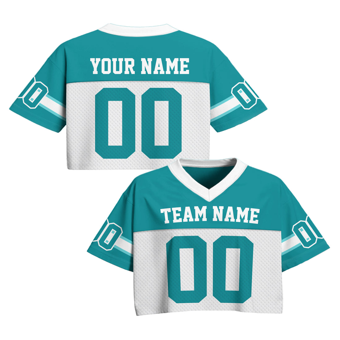 Custom Aqua White Cropped Football Jersey, Cute Football Jersey Crop Top