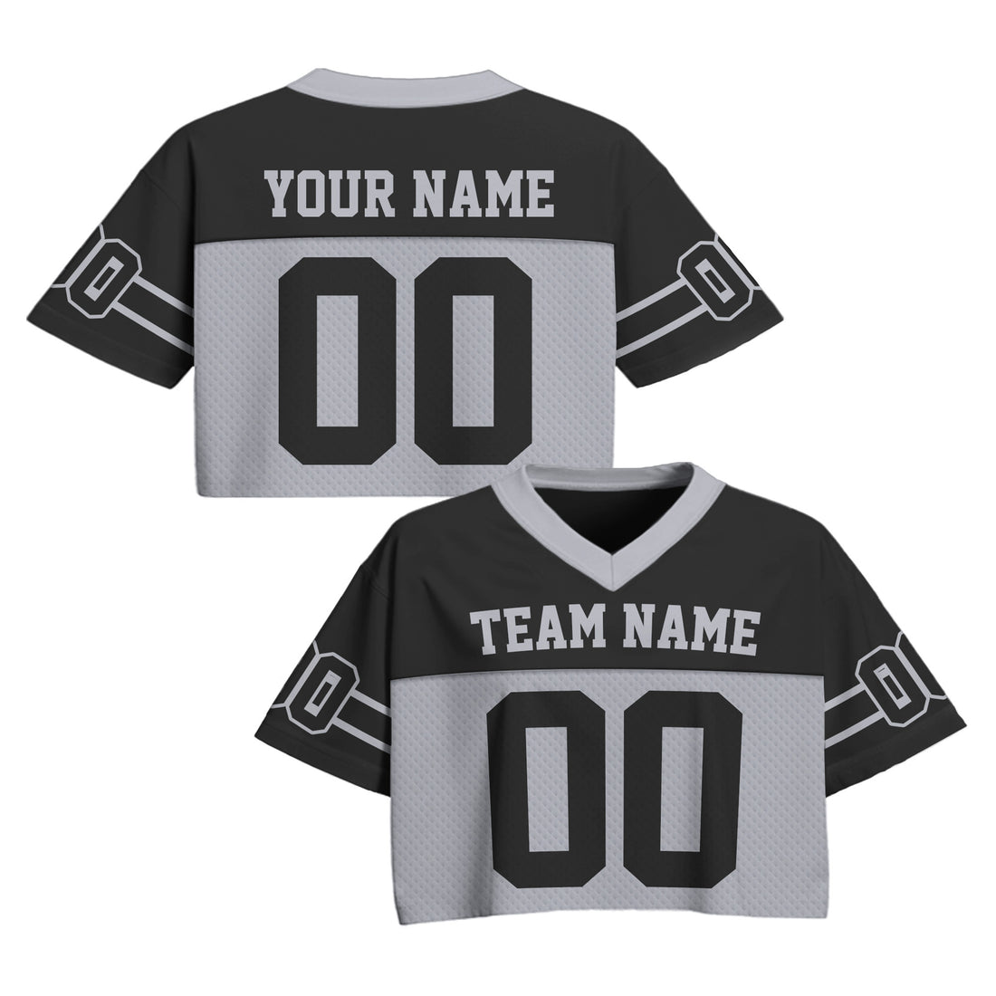 Custom Black Gray Cropped Football Jersey, Relaxed Fit Cropped American Football Jersey