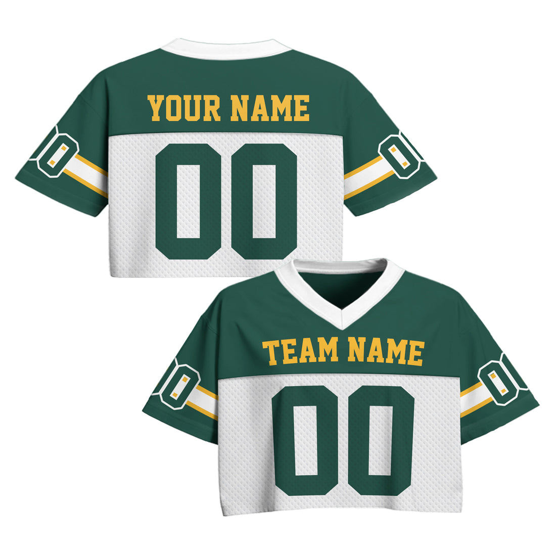 Custom Green White Cropped Football Jersey, Gameday Cropped Football Jersey