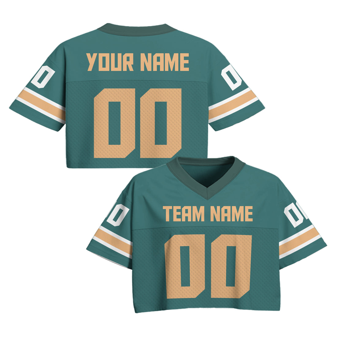 Custom Teal Gold Cropped Football Jersey, Girls Streetwear Cropped Jerseys Shirt