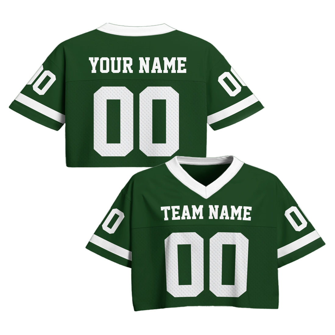 Personalized Green White Cropped Football Jersey, Relaxed Fit Cropped American Football Jersey