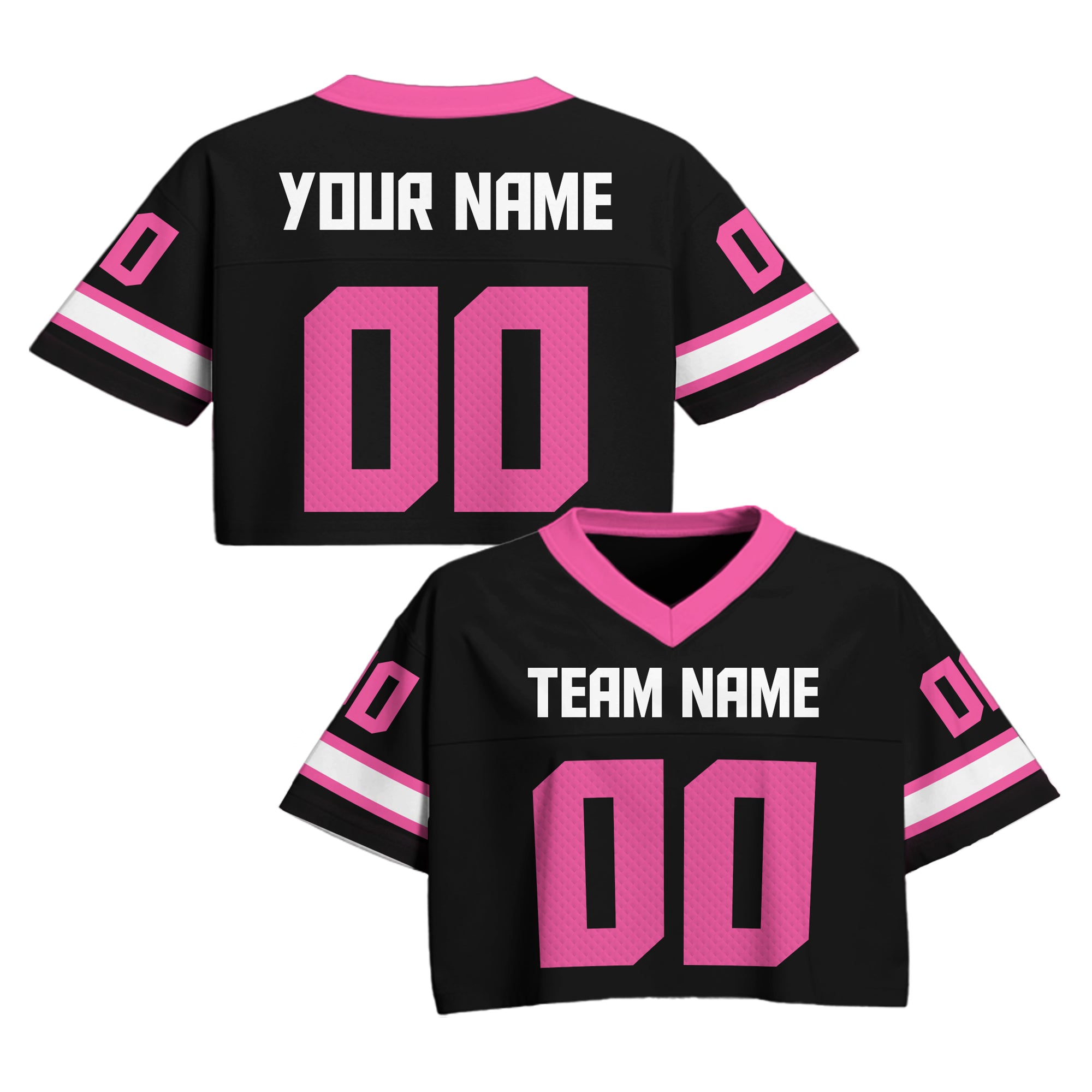 Custom Black and Pink Cropped Football Jersey, Personalized Women’s Game Day Top