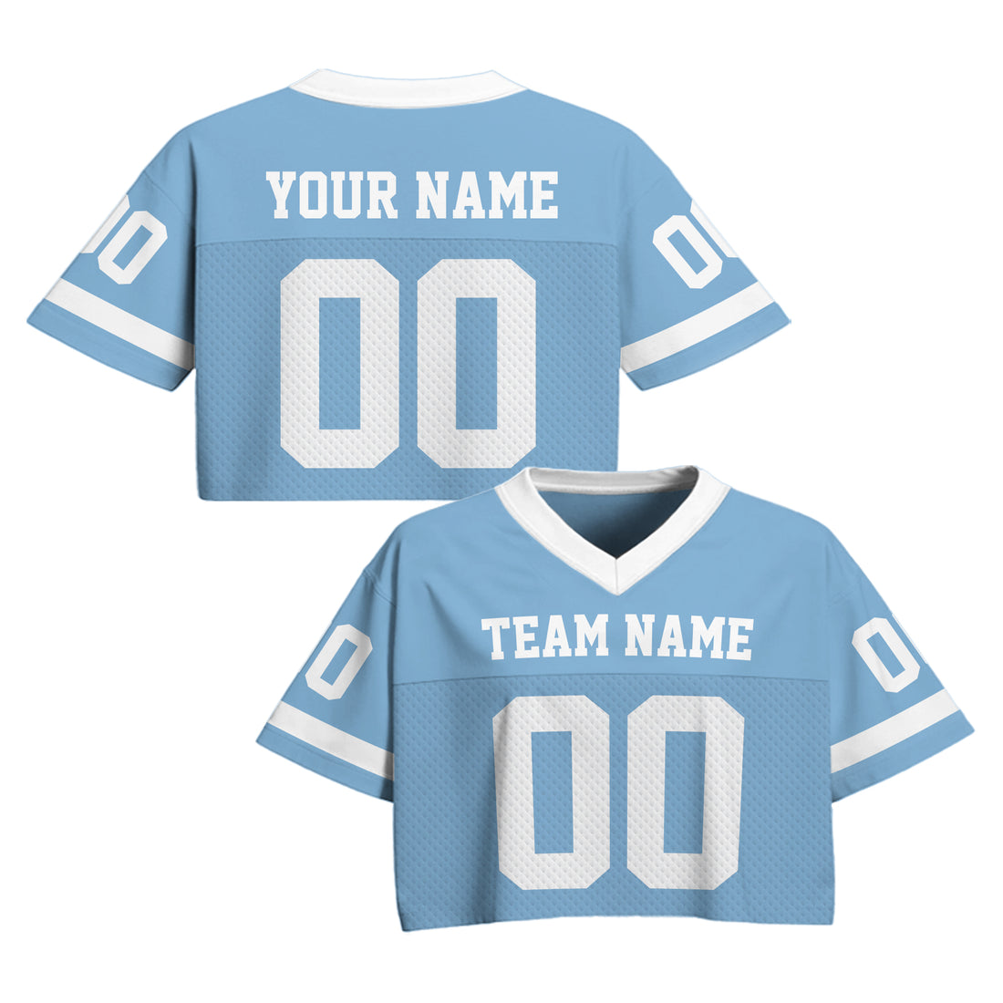 Personalized Light Blue White Cropped Football Jersey, Girls Streetwear Cropped Jerseys Shirt