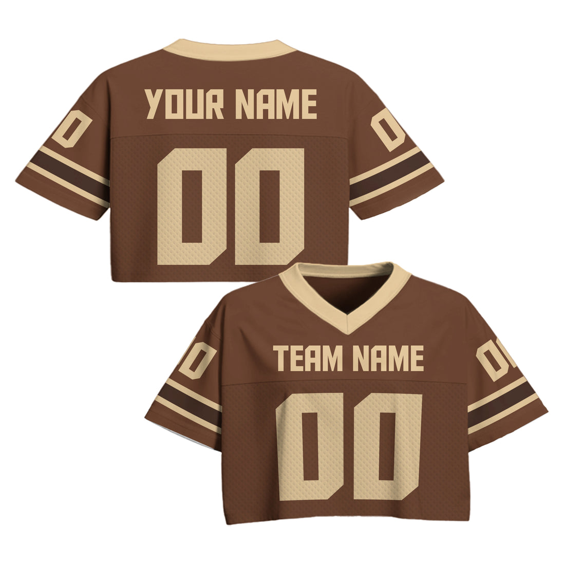 Custom Brown Tan Cropped Football Jersey, Personalized Women’s Game Day Outfit