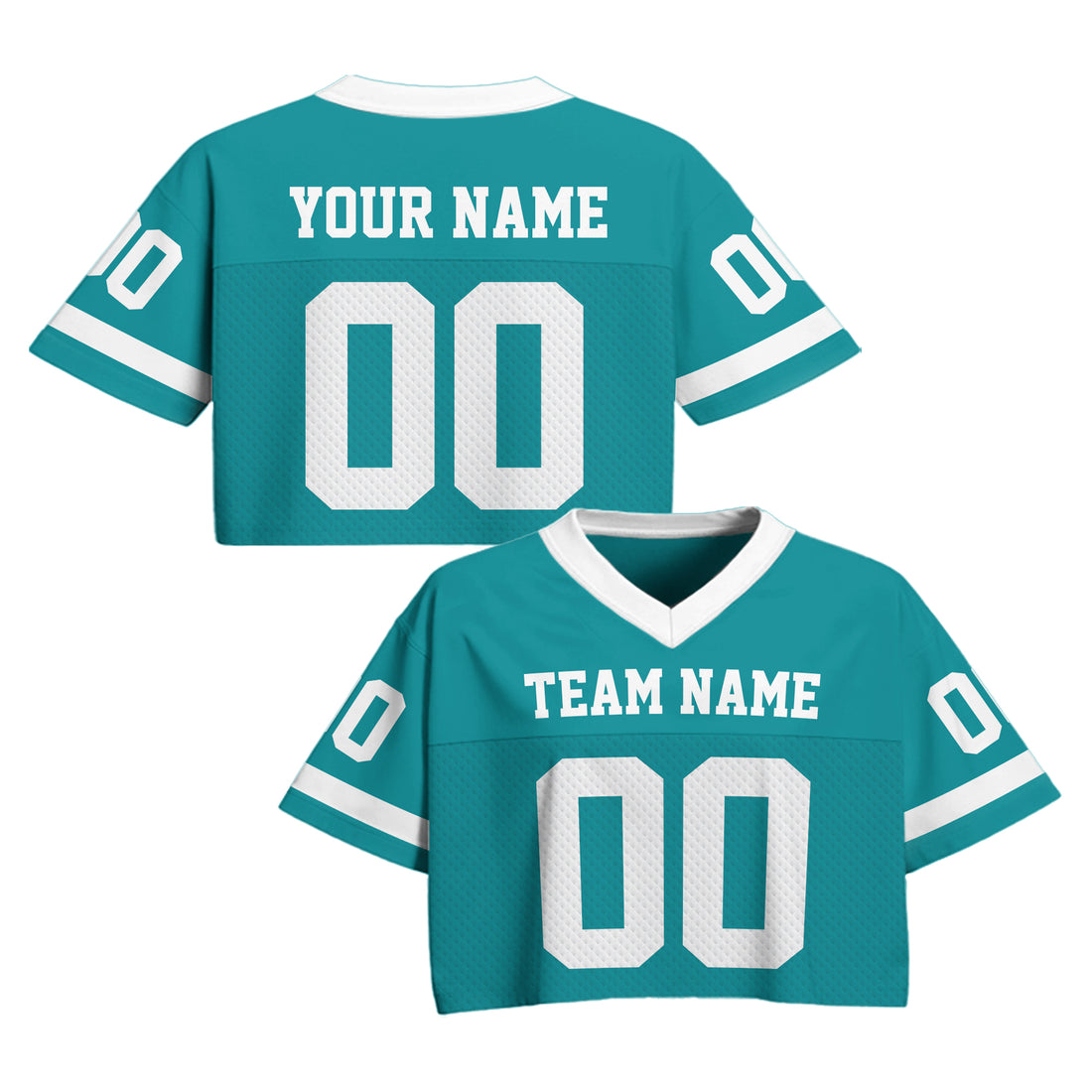 Custom Teal White Cropped Football Jersey, Gameday Cropped Football Jersey