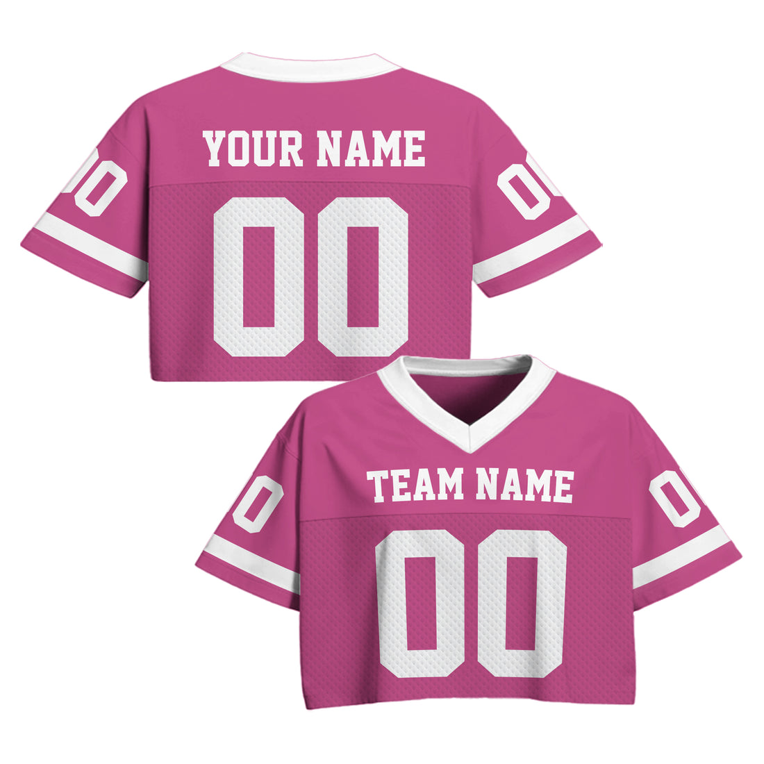 Personalized Pink White Cropped Football Jersey, Trendy Cropped Football Jersey Top for Women
