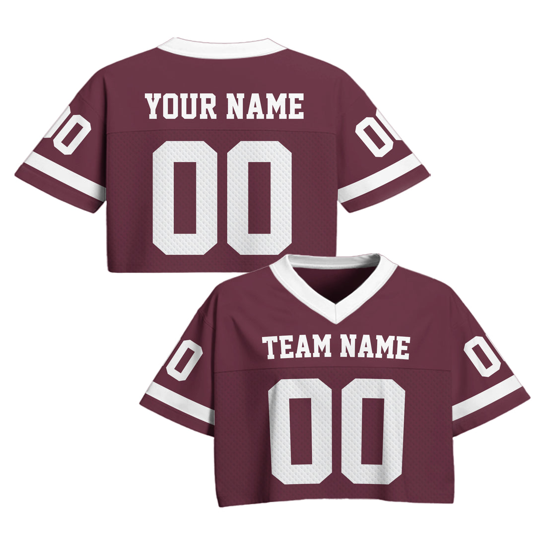 Personalized Dark Maroon White Cropped Football Jersey, Stylish Cropped Jersey for Women