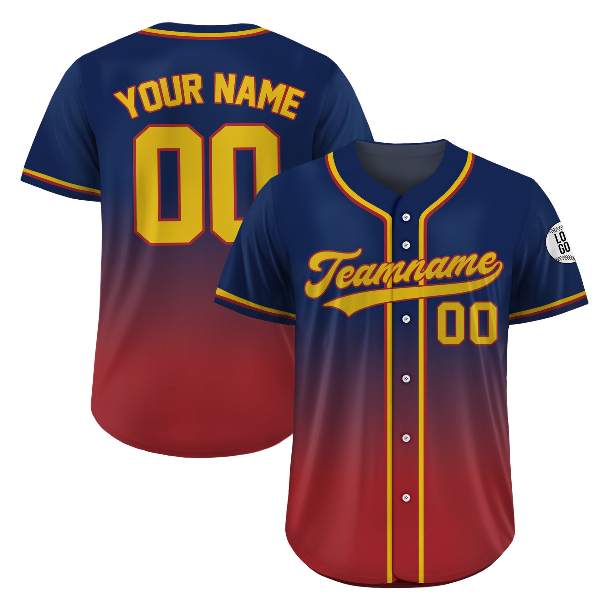 Custom Royal Flame Fade Gradient Baseball Jersey