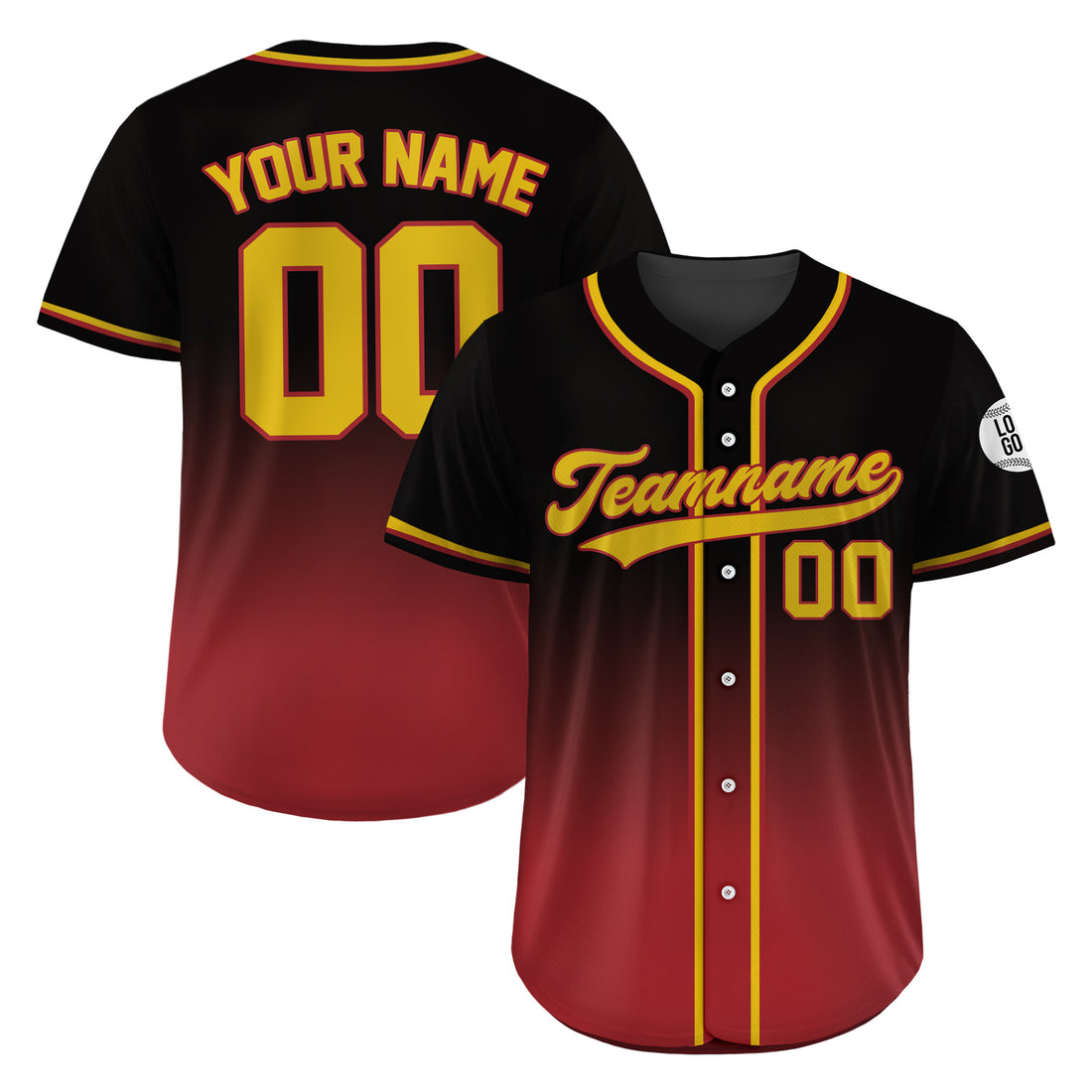 Custom Firegold Fade Gradient Baseball Jersey
