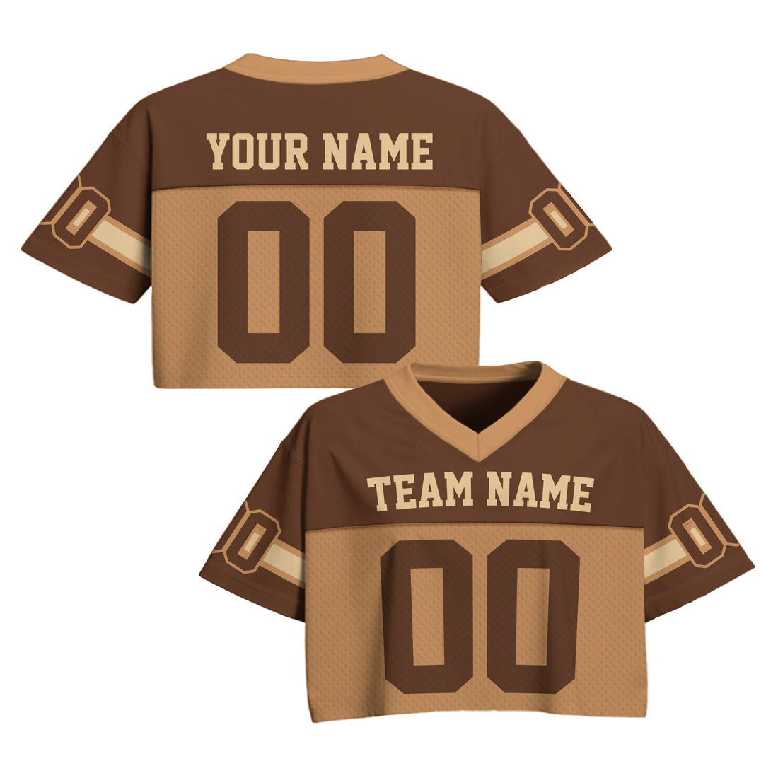 Custom Brown Tan Cropped Football Jersey, Girls Streetwear Cropped Jerseys Shirt