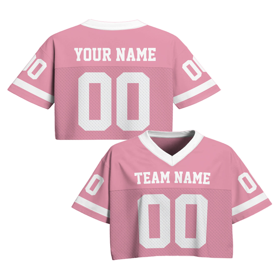 Custom Light Pink White Cropped Football Jersey, Cute Football Jersey Crop Top