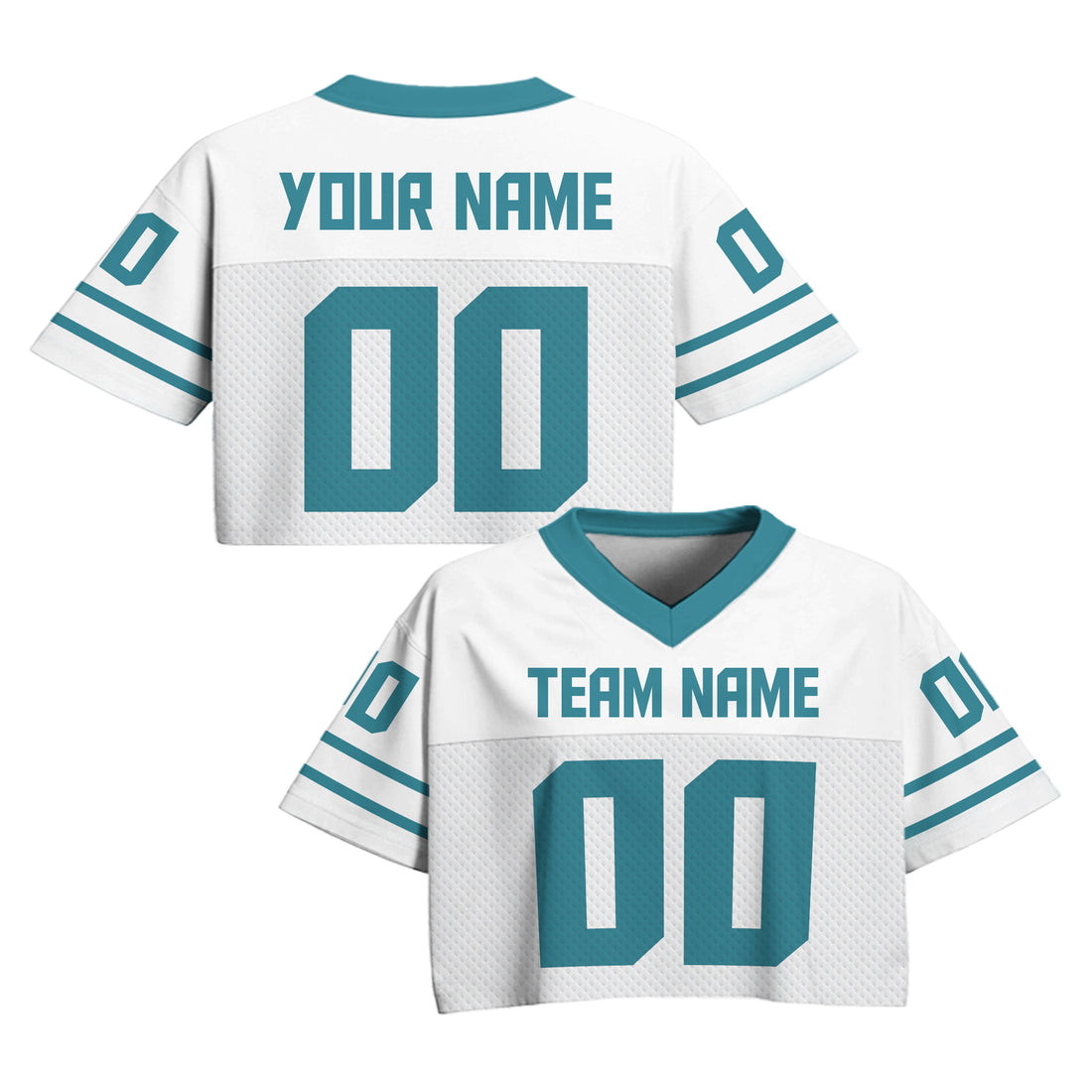 Custom White and Teal Cropped Football Jersey, Custom Fan Apparel for Game Day