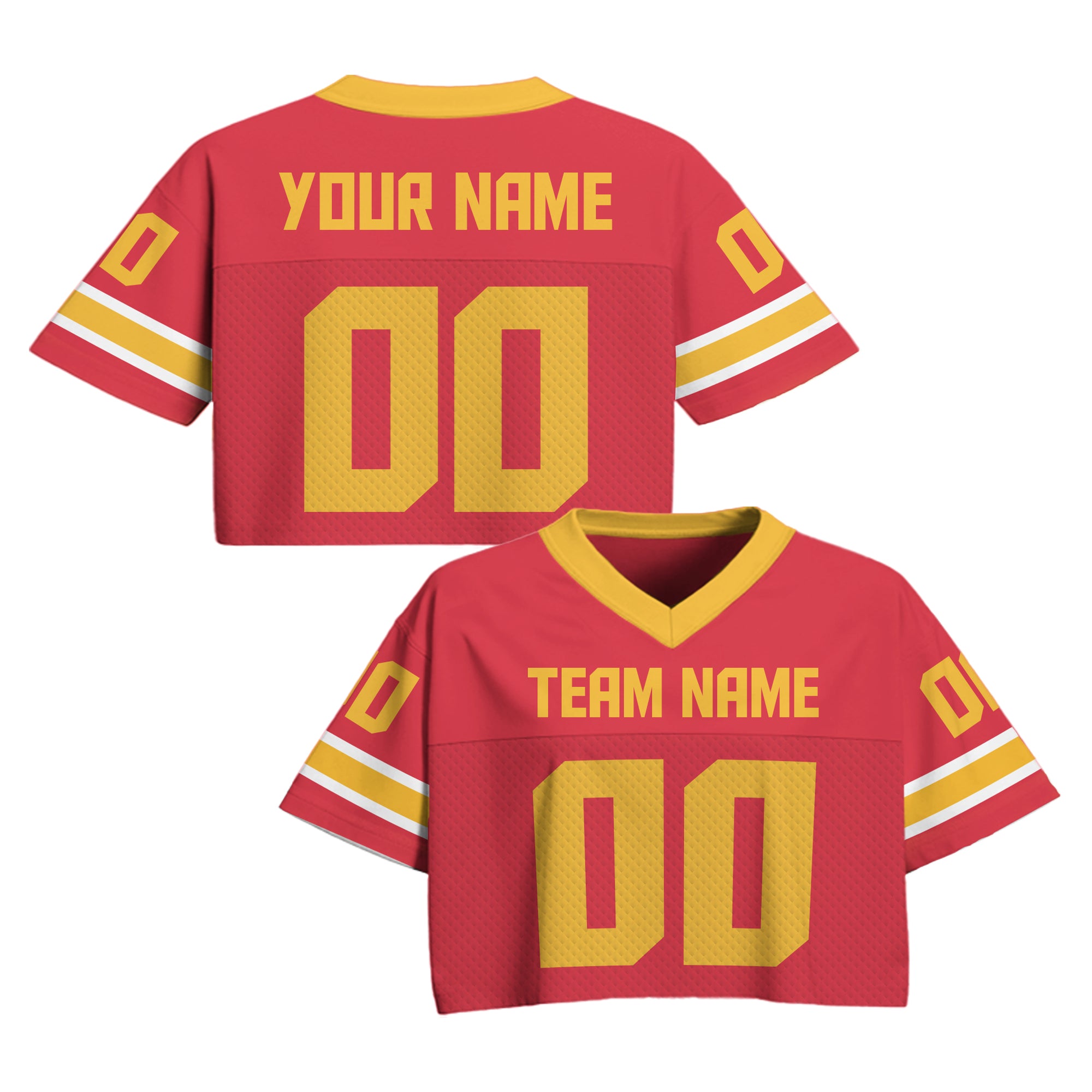 Custom Red Gold Cropped Football Jersey, Personalized Women’s Game Day Outfit