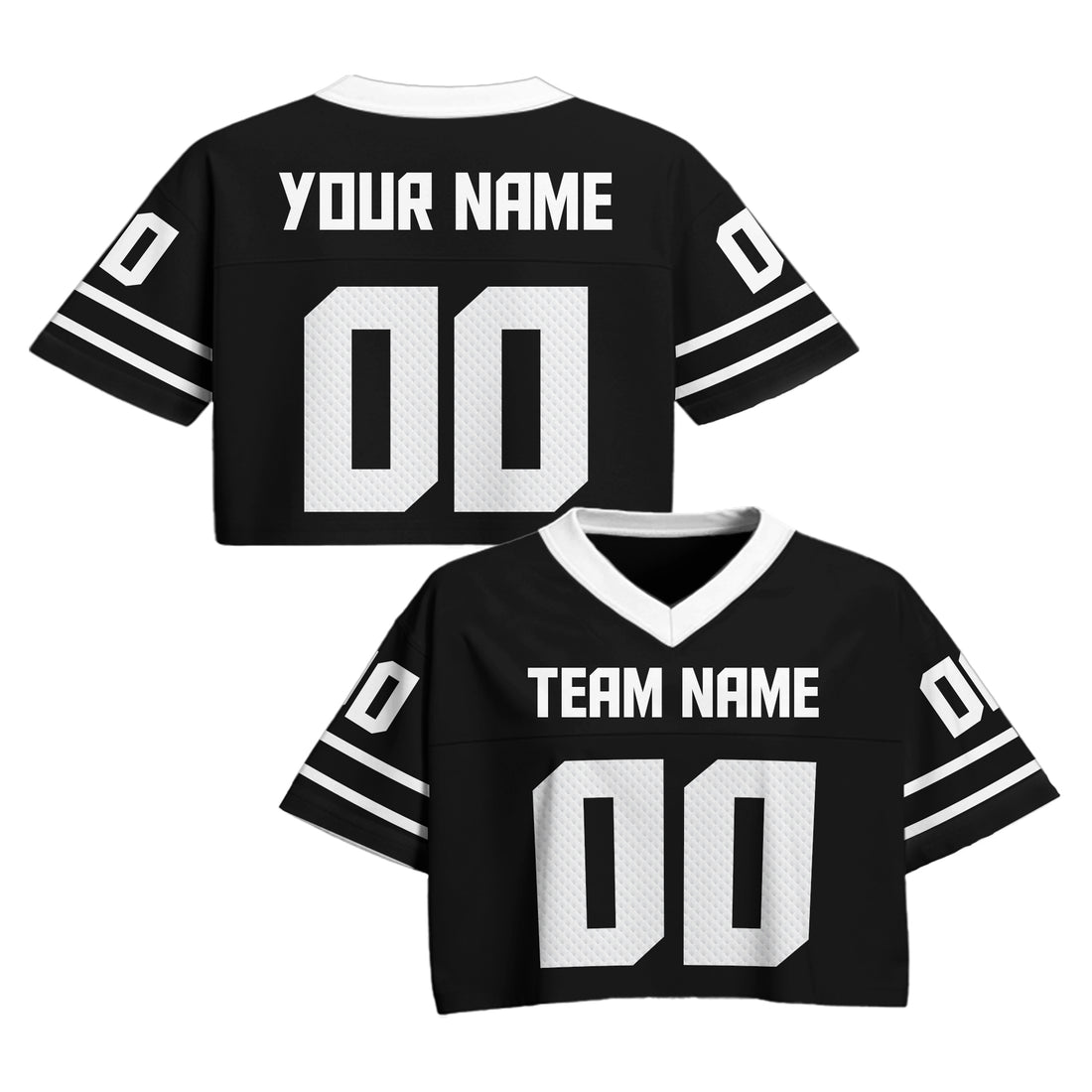 Custom Black White Cropped Football Jersey, Custom Team Name Number Crop Jersey