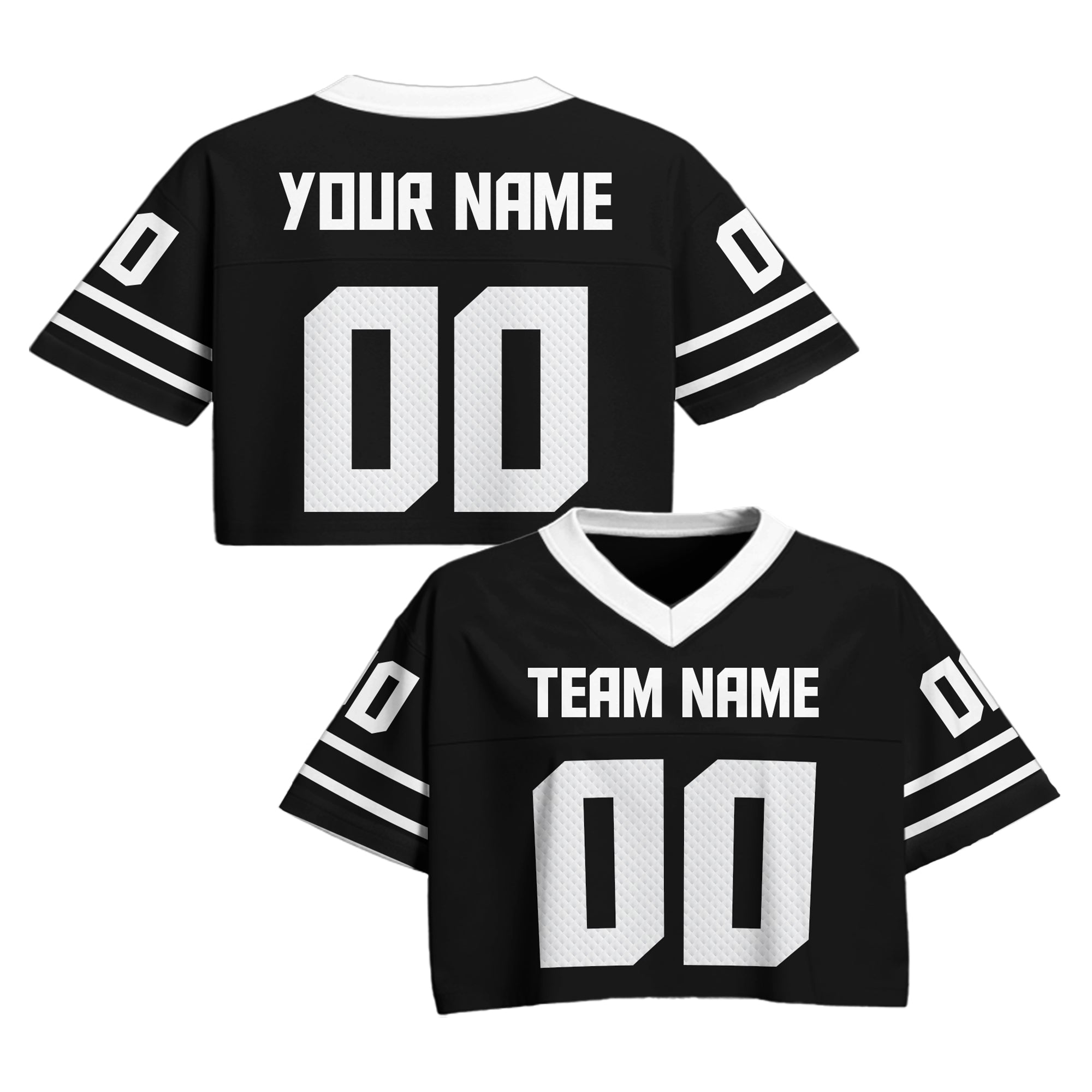 Custom Black White Cropped Football Jersey, Custom Team Name Number Crop Jersey