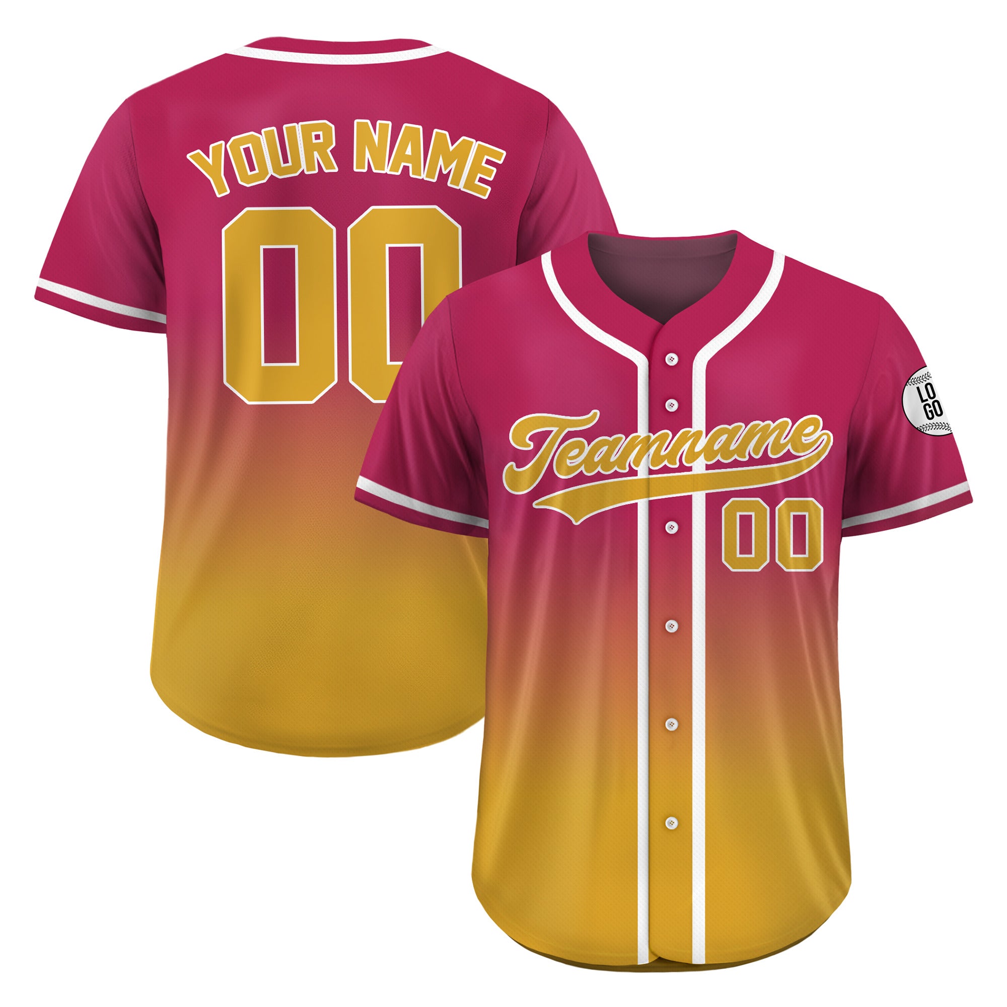 Custom Sunset Gold Fade Gradient Baseball Jersey