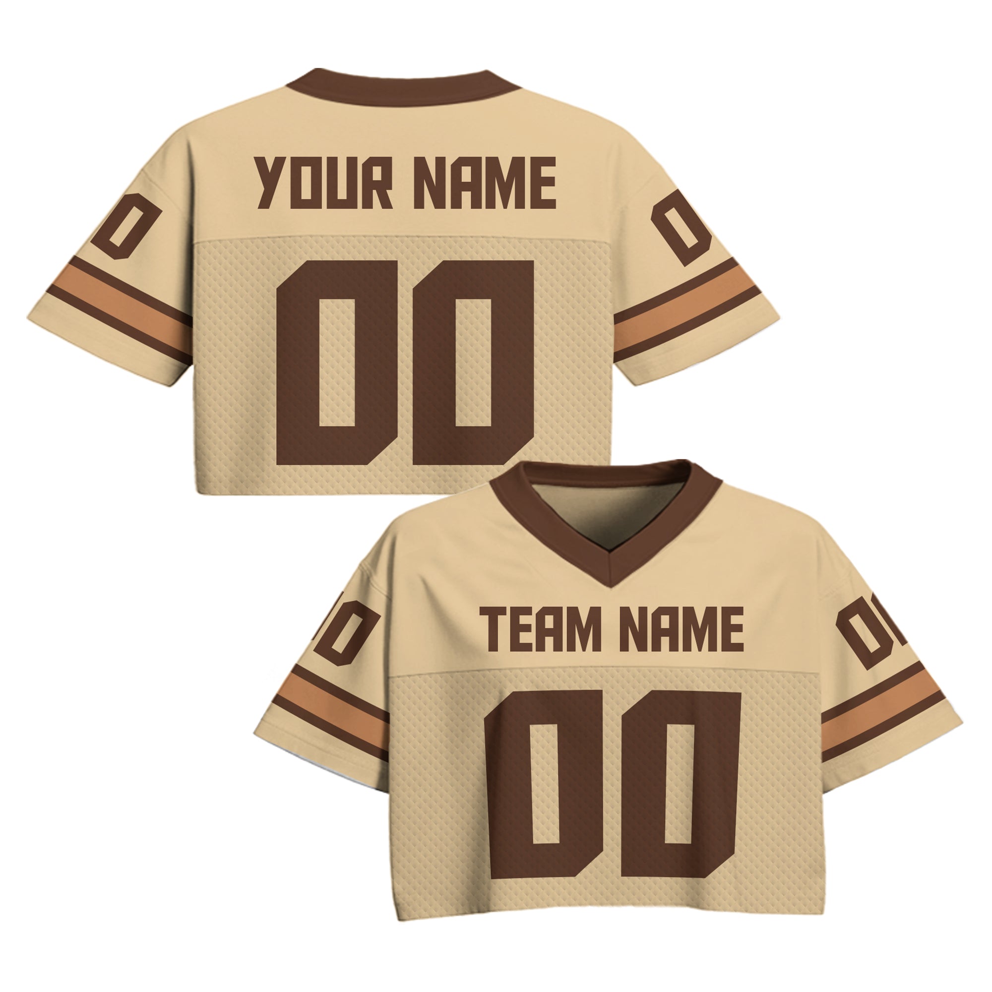 Custom Tan Brown Cropped Football Jersey, Personalized Women’s Game Day Outfit
