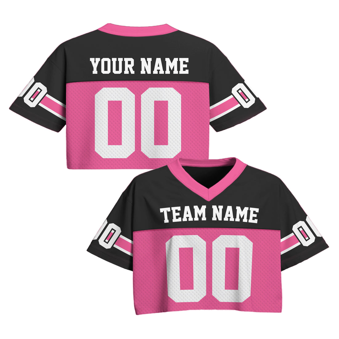 Custom Black Pink Cropped Football Jersey, Sports Girl Outfit