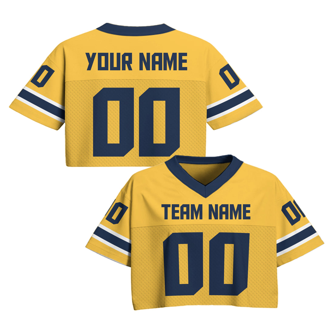 Custom Yellow and Navy Cropped Football Jersey, Personalized Concert & Game Day Outfit