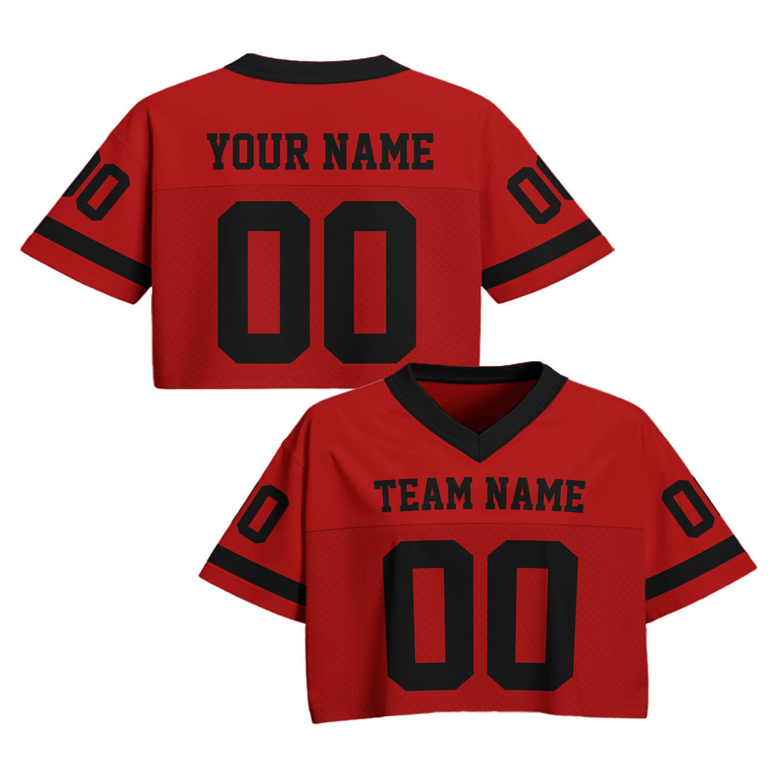 Custom Red Black Cropped Football Jersey, Women's Mesh Cropped Football Jersey for Streetwear