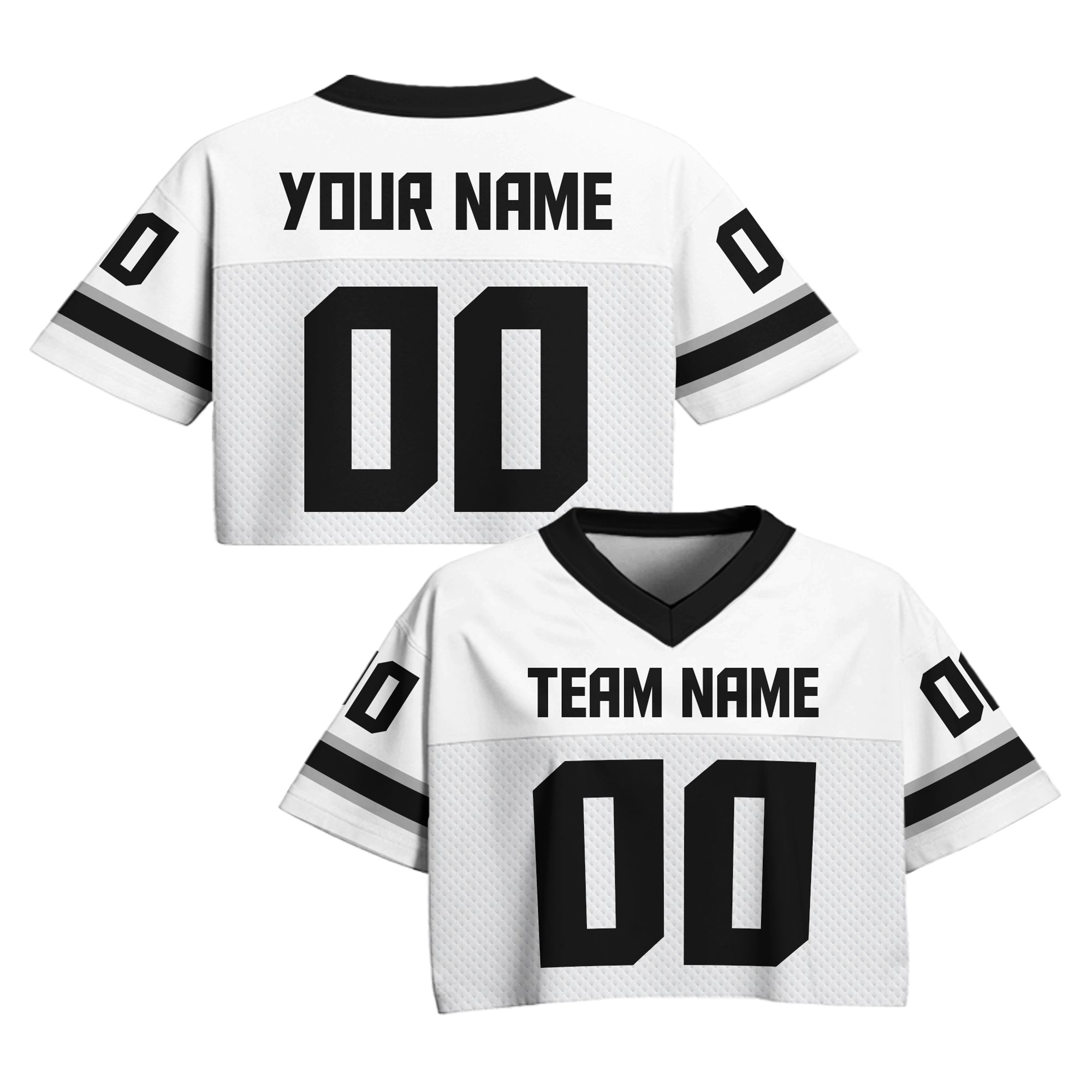 Custom White Black Cropped Football Jersey, Hip Hop Streetwear