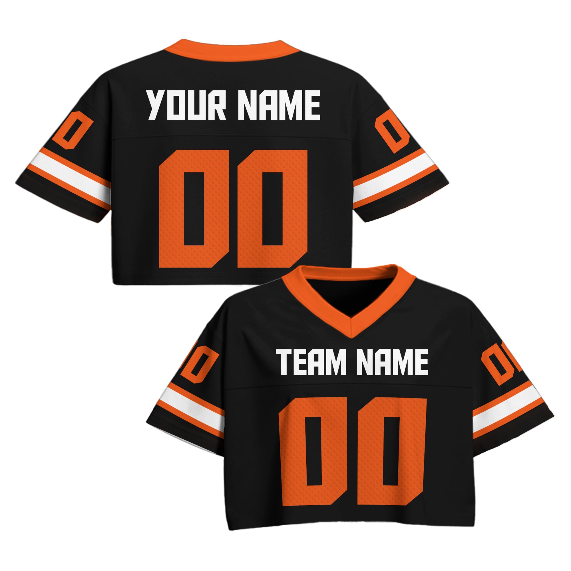 Custom Black and Orange Cropped Football Jersey, Gift for Her