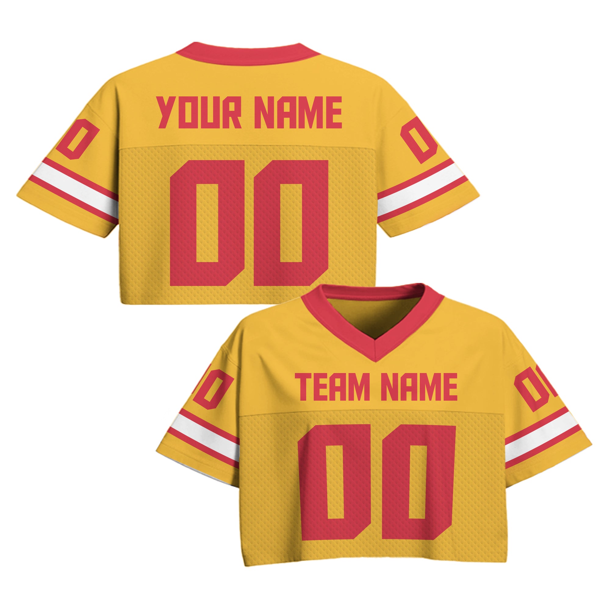 Custom Gold Red Cropped Football Jersey, Personalized Women’s Game Day Outfit