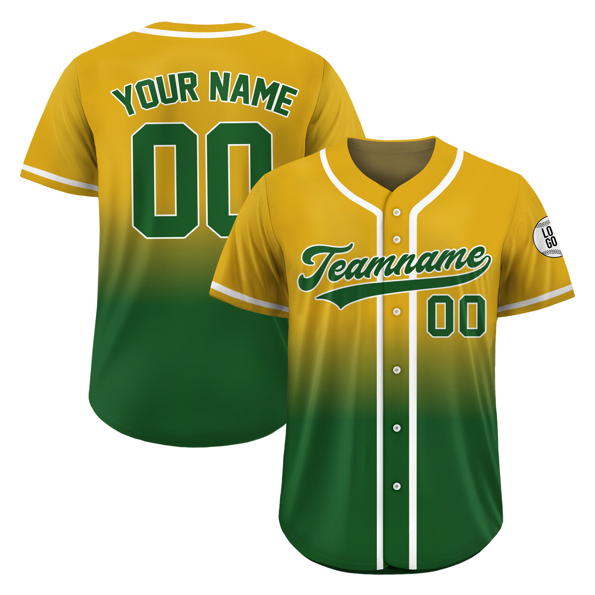 Custom Green Gold Fade Gradient Baseball Jersey