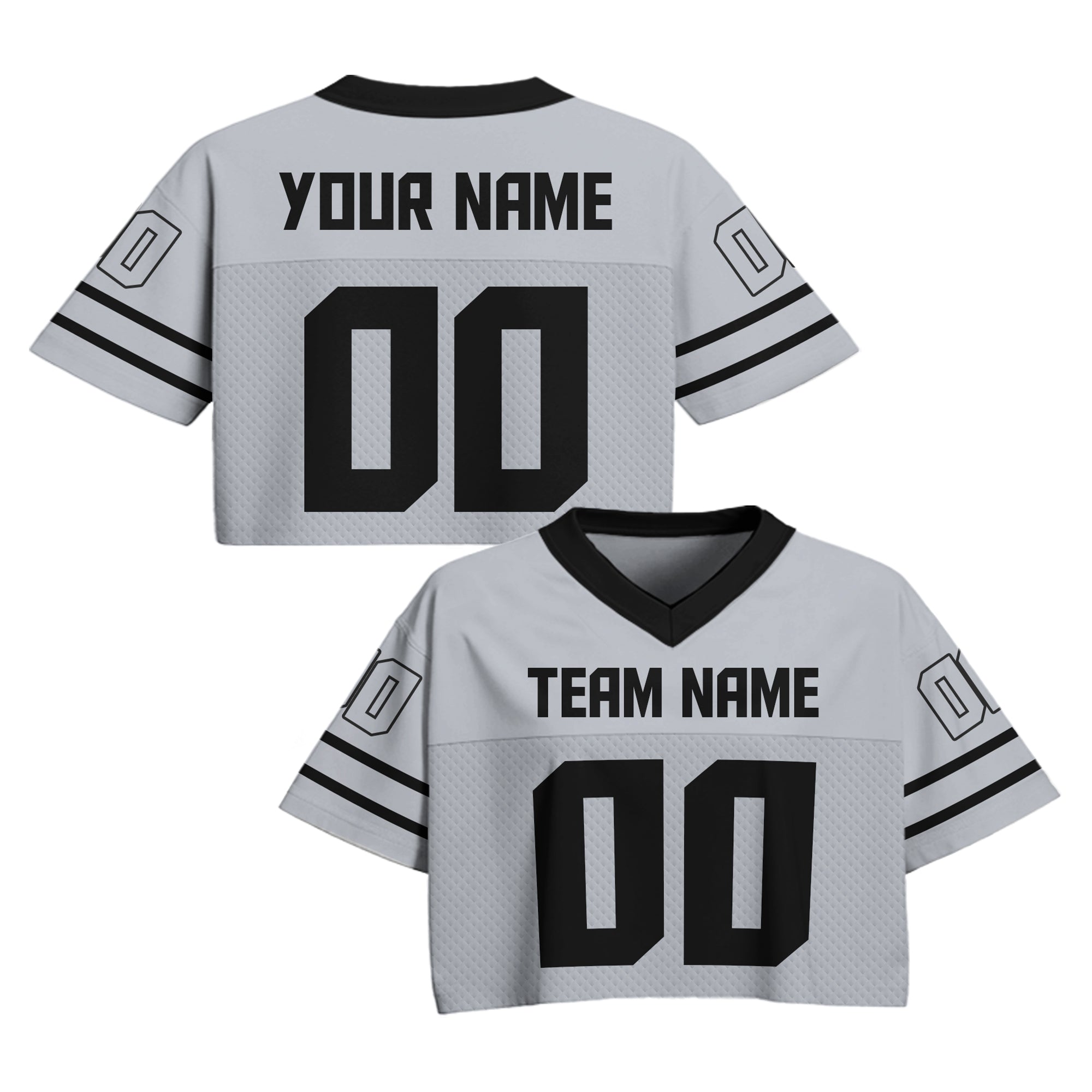 Custom Gray Black Cropped Football Jersey, Trendy Cropped Football Jersey Top for Women