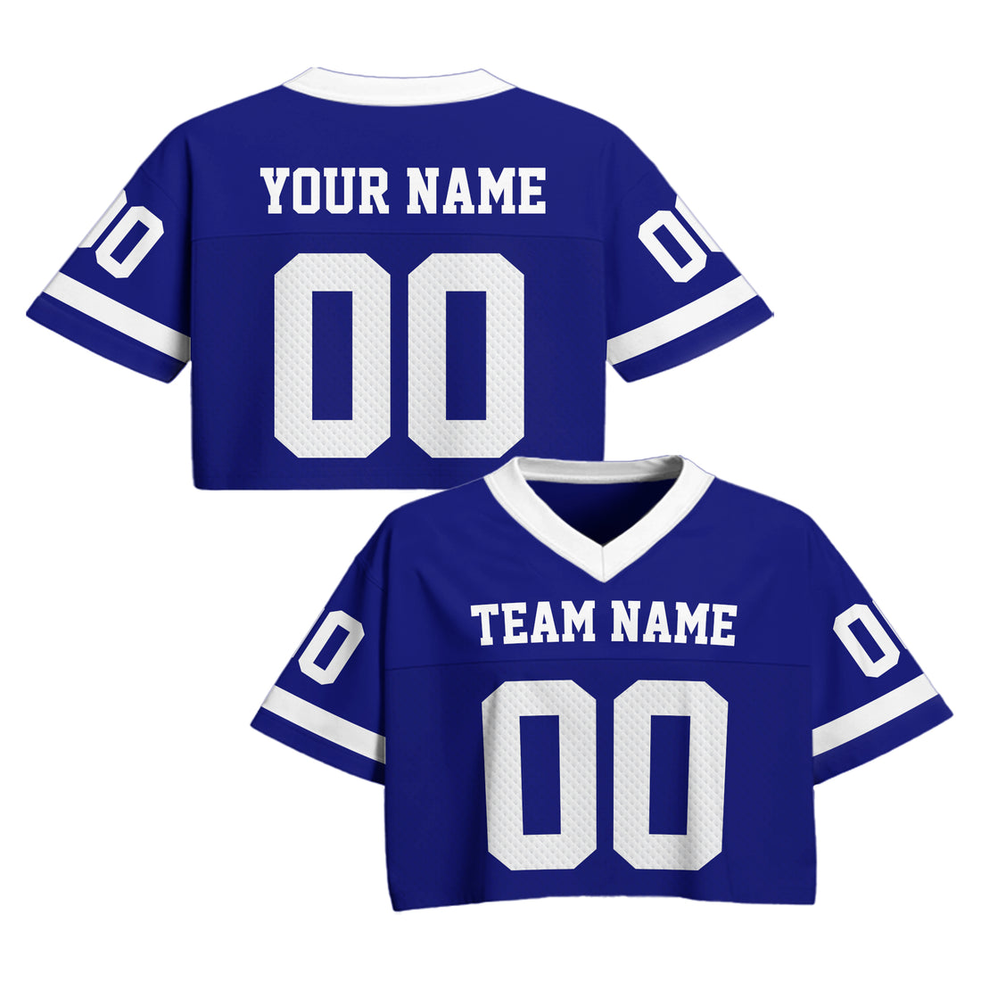 Personalized Royal Blue White Cropped Football Jersey, Sporty Cropped Football Jersey for Concerts and Festivals