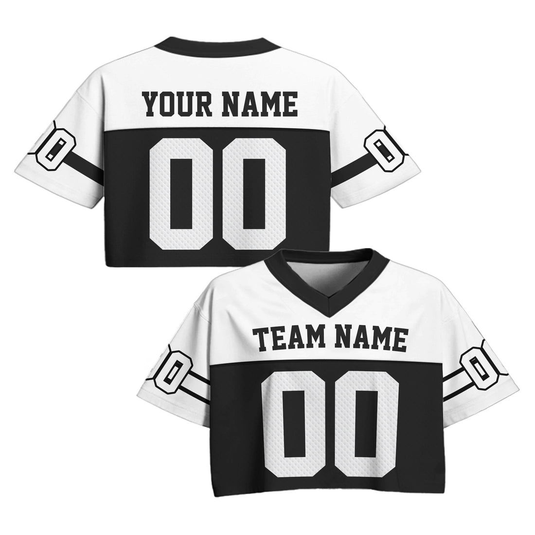 Custom Black White Cropped Football Jersey, Women's Mesh Cropped Football Jersey for Streetwear