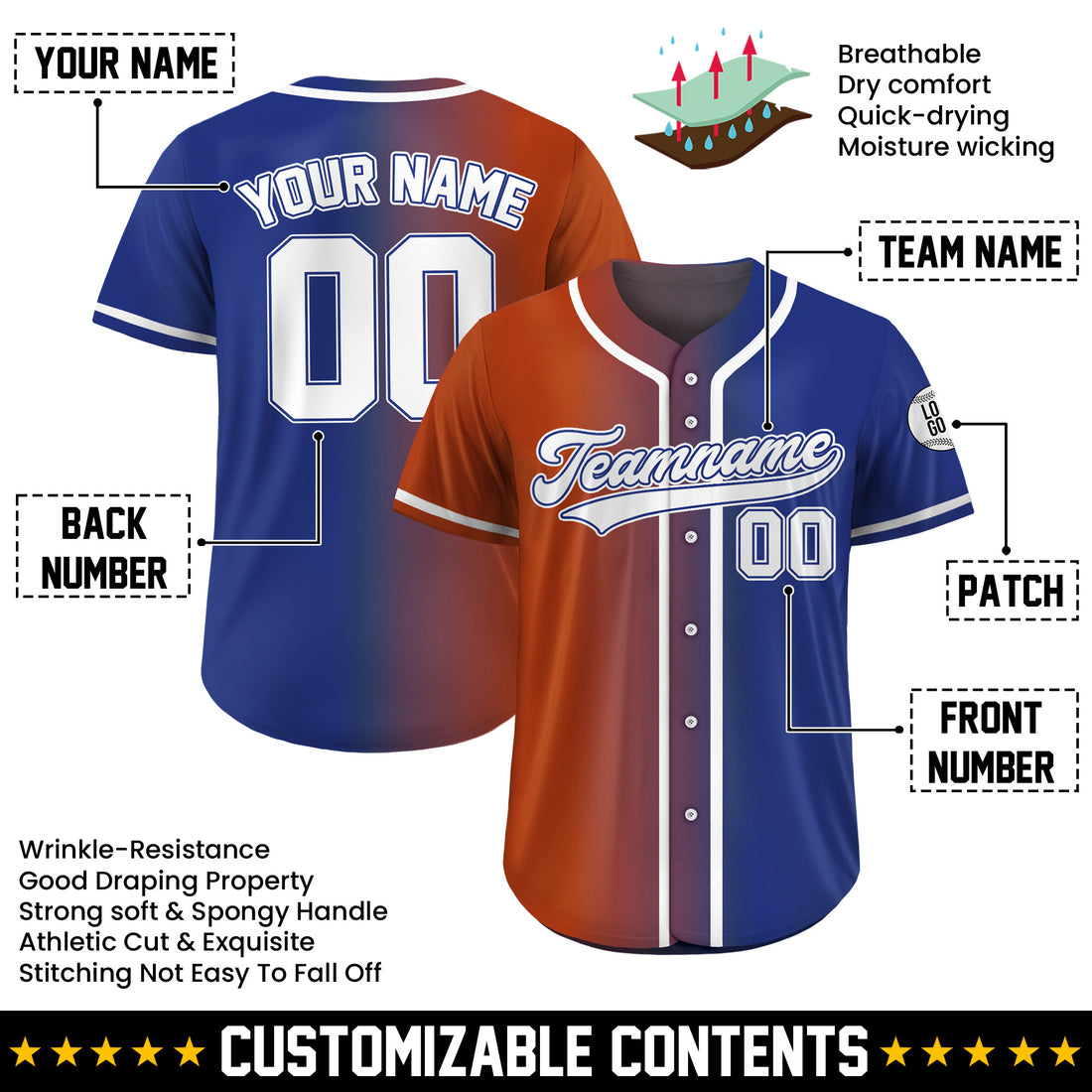 Custom Rival Fade Gradient Baseball Jersey