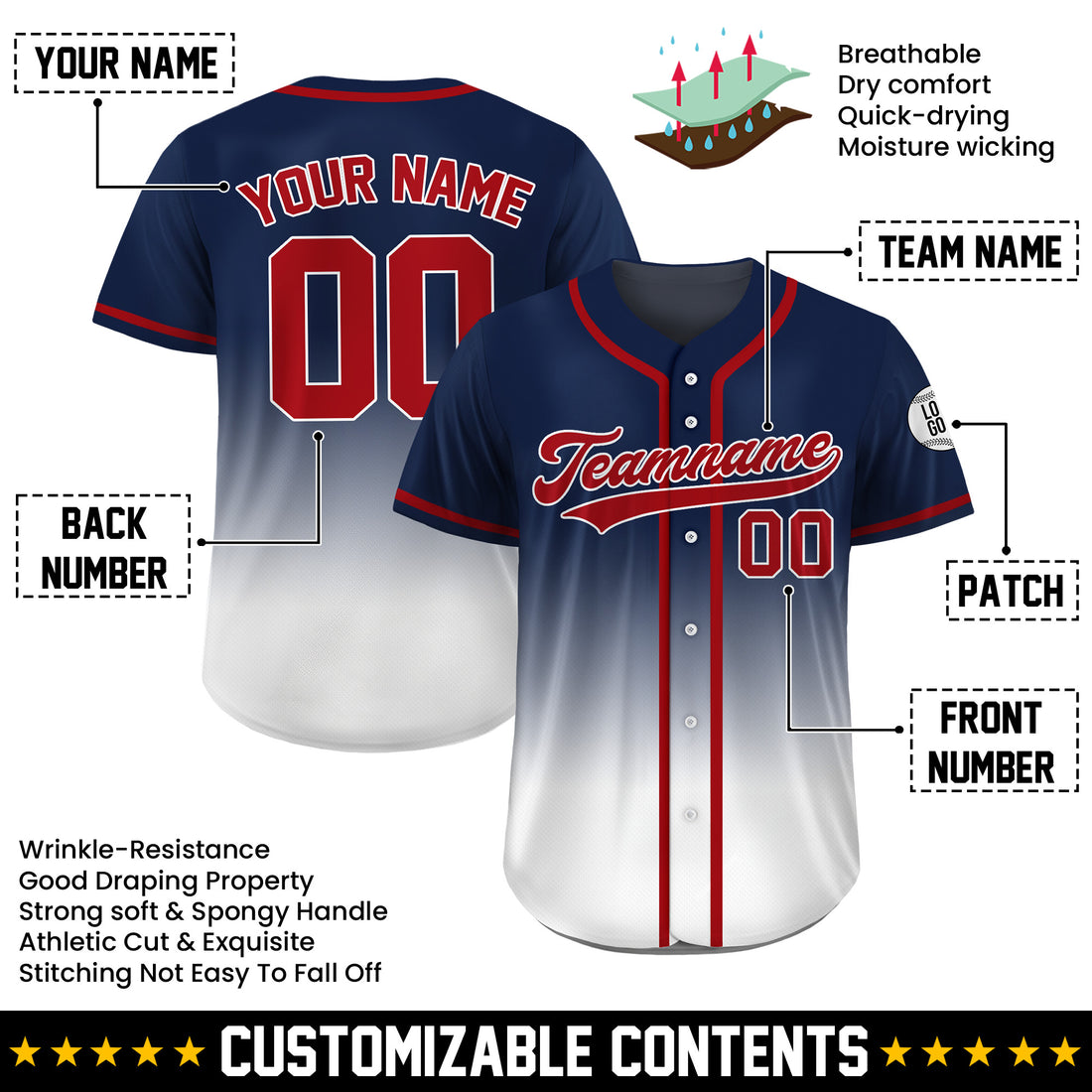 Custom Navy Blaze Gradient Baseball Jersey