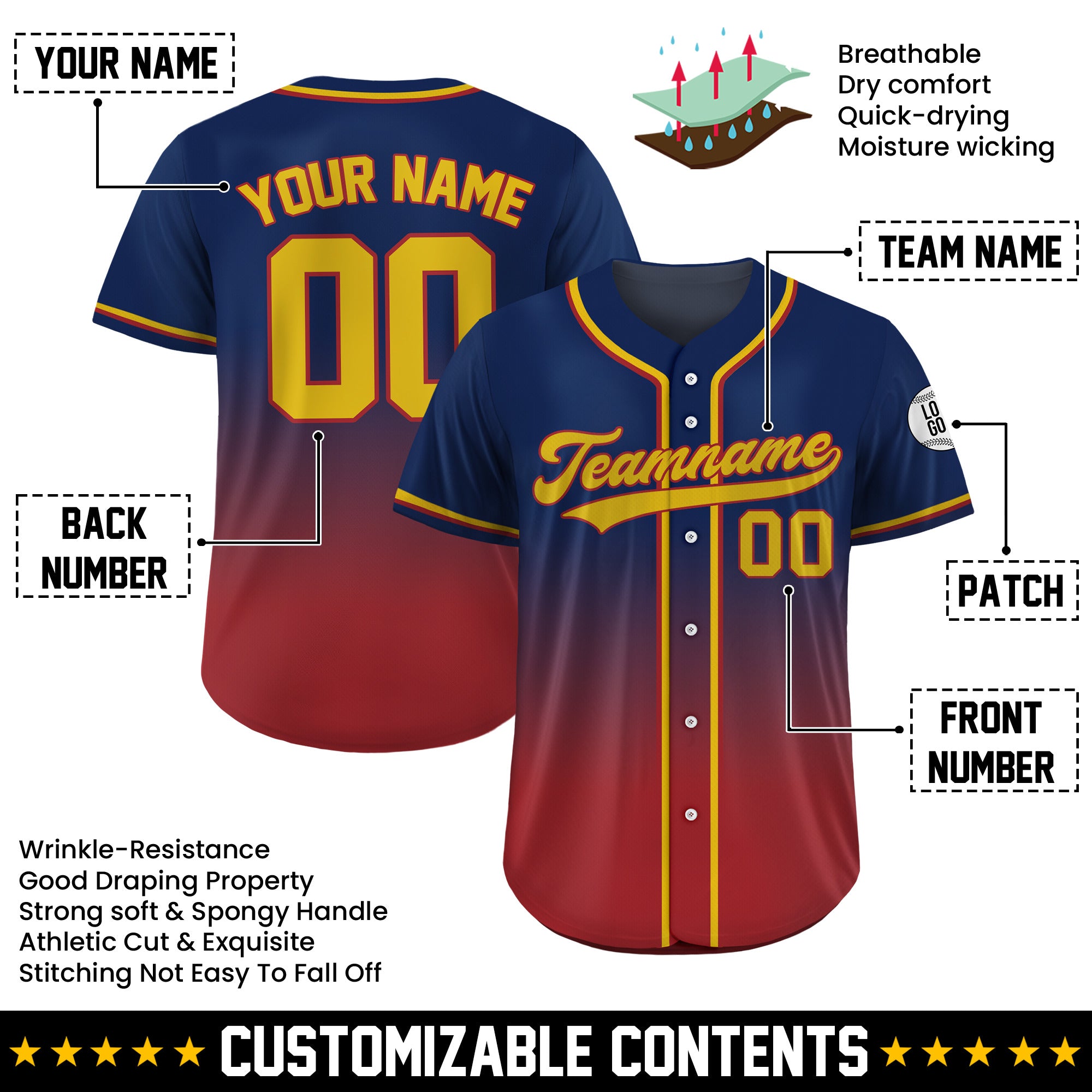Custom Royal Flame Fade Gradient Baseball Jersey