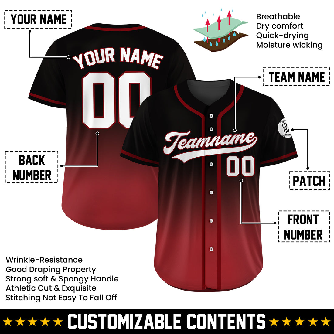 Custom Inferno Fade Gradient Baseball Jersey