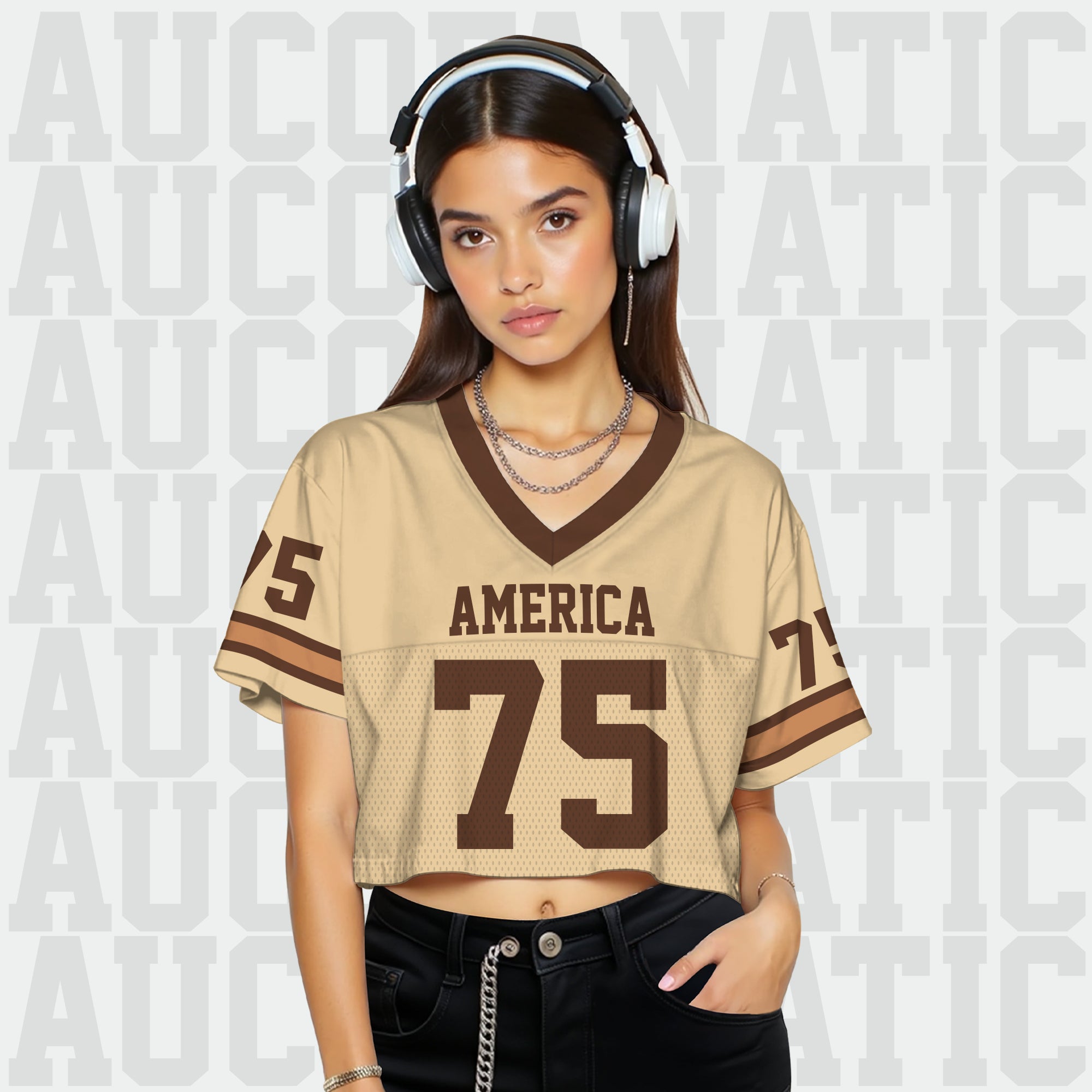 Custom Tan Brown Cropped Football Jersey, Personalized Women’s Game Day Outfit