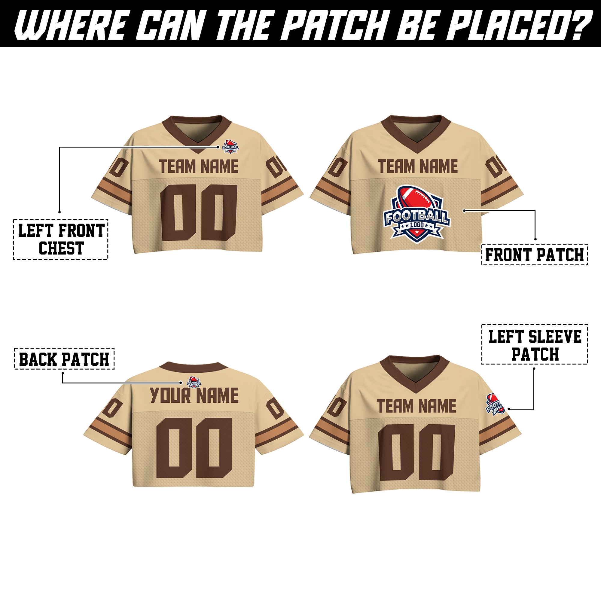 Custom Tan Brown Cropped Football Jersey, Personalized Women’s Game Day Outfit