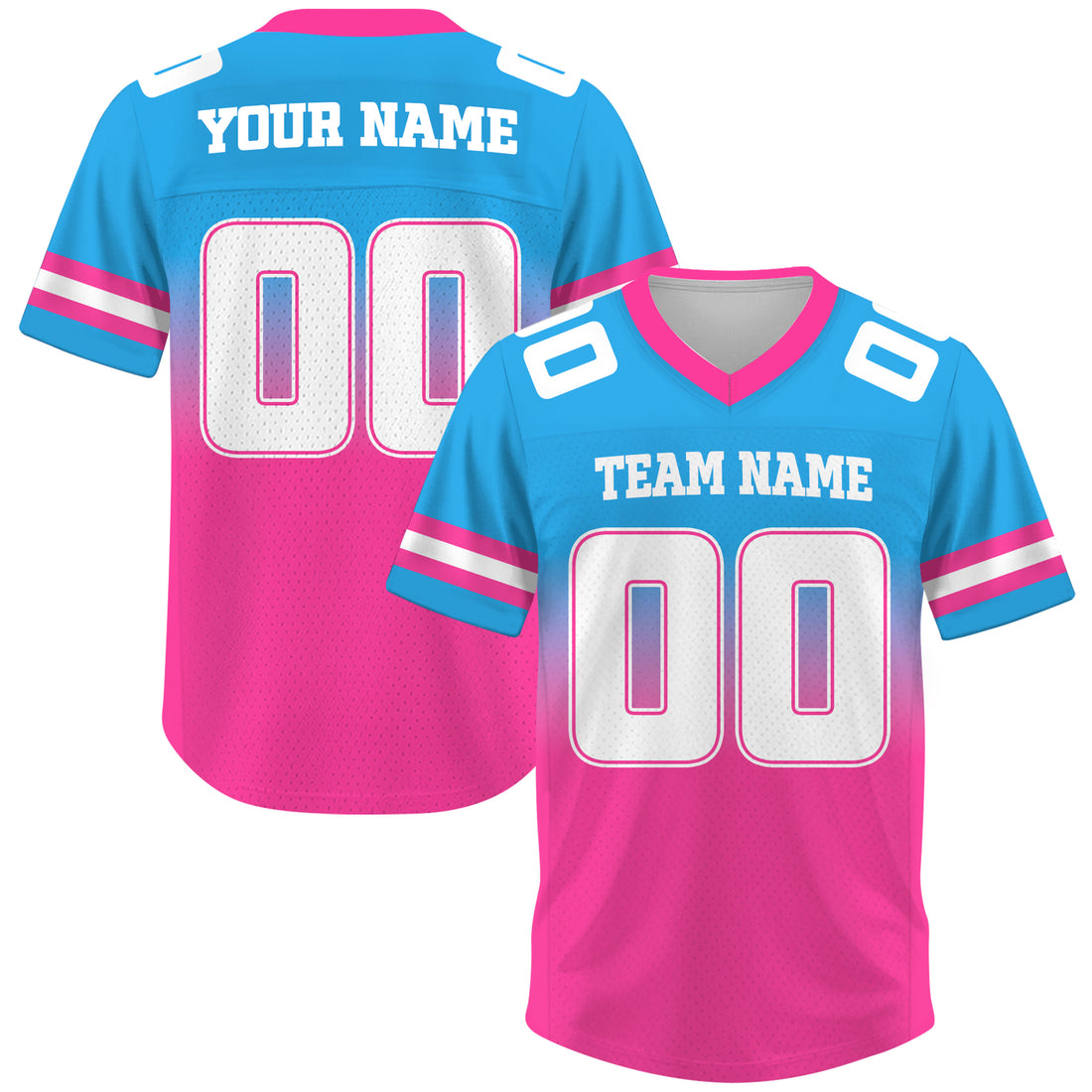 Custom Aqua Blue Pink Gradient Football Jersey, Personalized Team Name Number Football Jersey for Men Women Youth