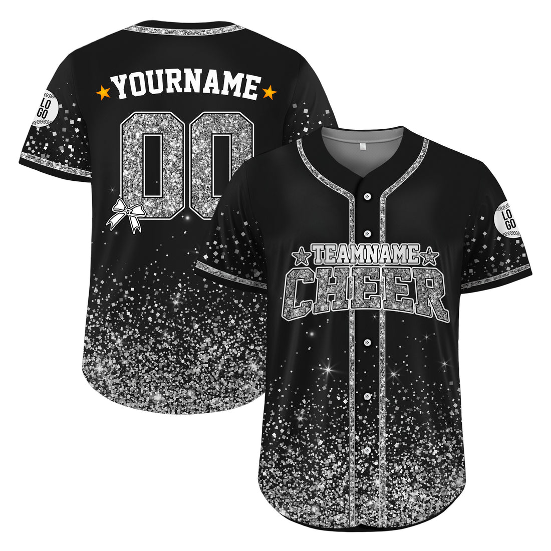 Custom Black Glitter Cheer Baseball Jersey for Adult Kid, Personalized Name Ribbon Baseball Jersey for Cheer Leader Team