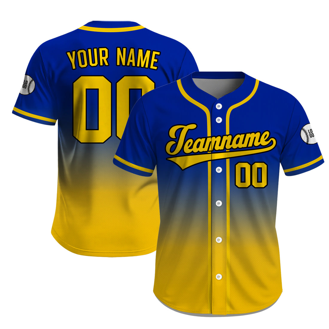 Custom Blue Yellow Gradient Baseball Jersey, Personalized Name Number Baselball Uniform for Men Women Youth