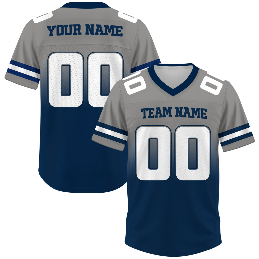 Custom Gray Navy Blue Gradient Football Jersey, Personalized Team Name Number Football Jersey for Men Women Youth