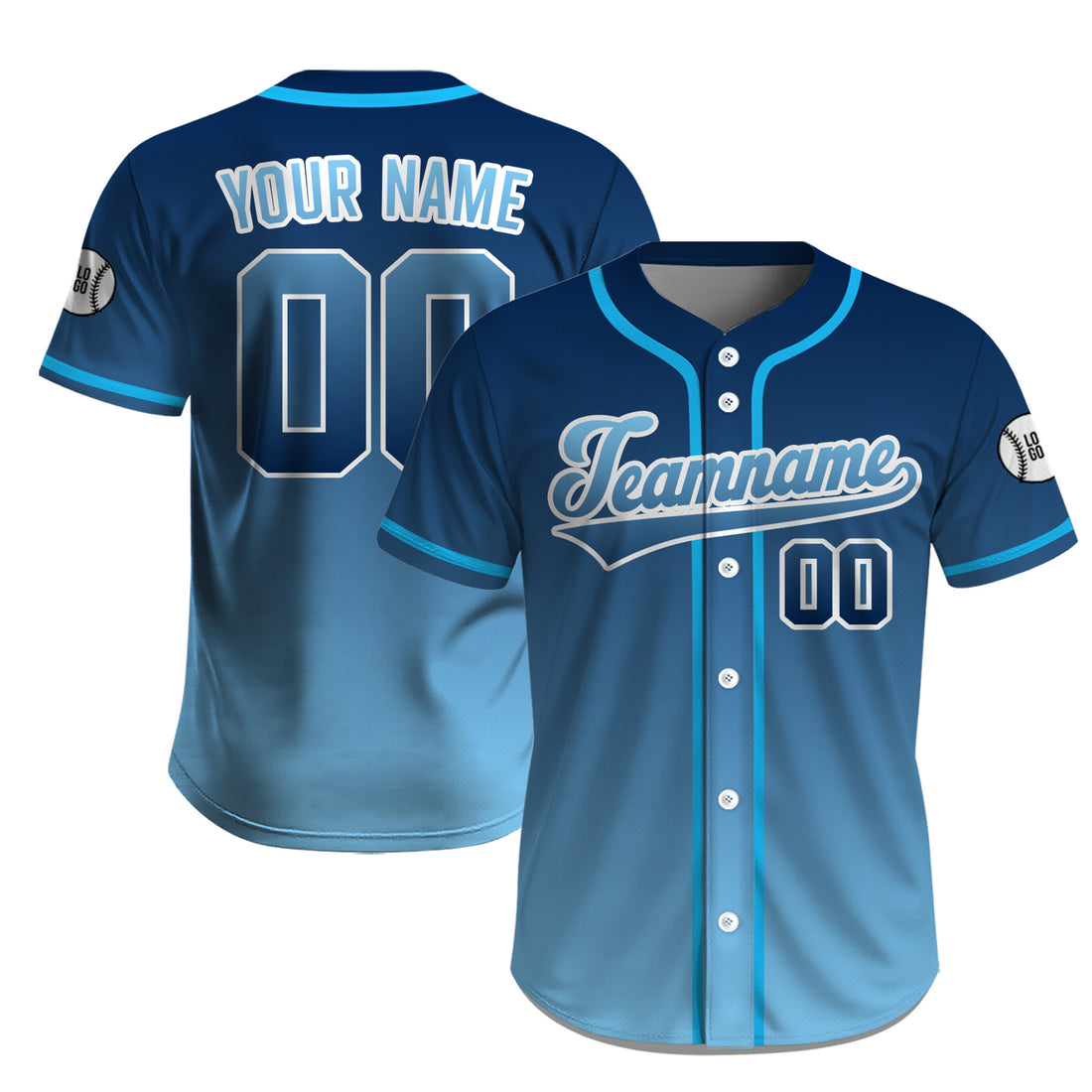 Classic Style Blue Gradient Baseball Shirt, Custom Name Number Baseball Jersey for Men Women Youth