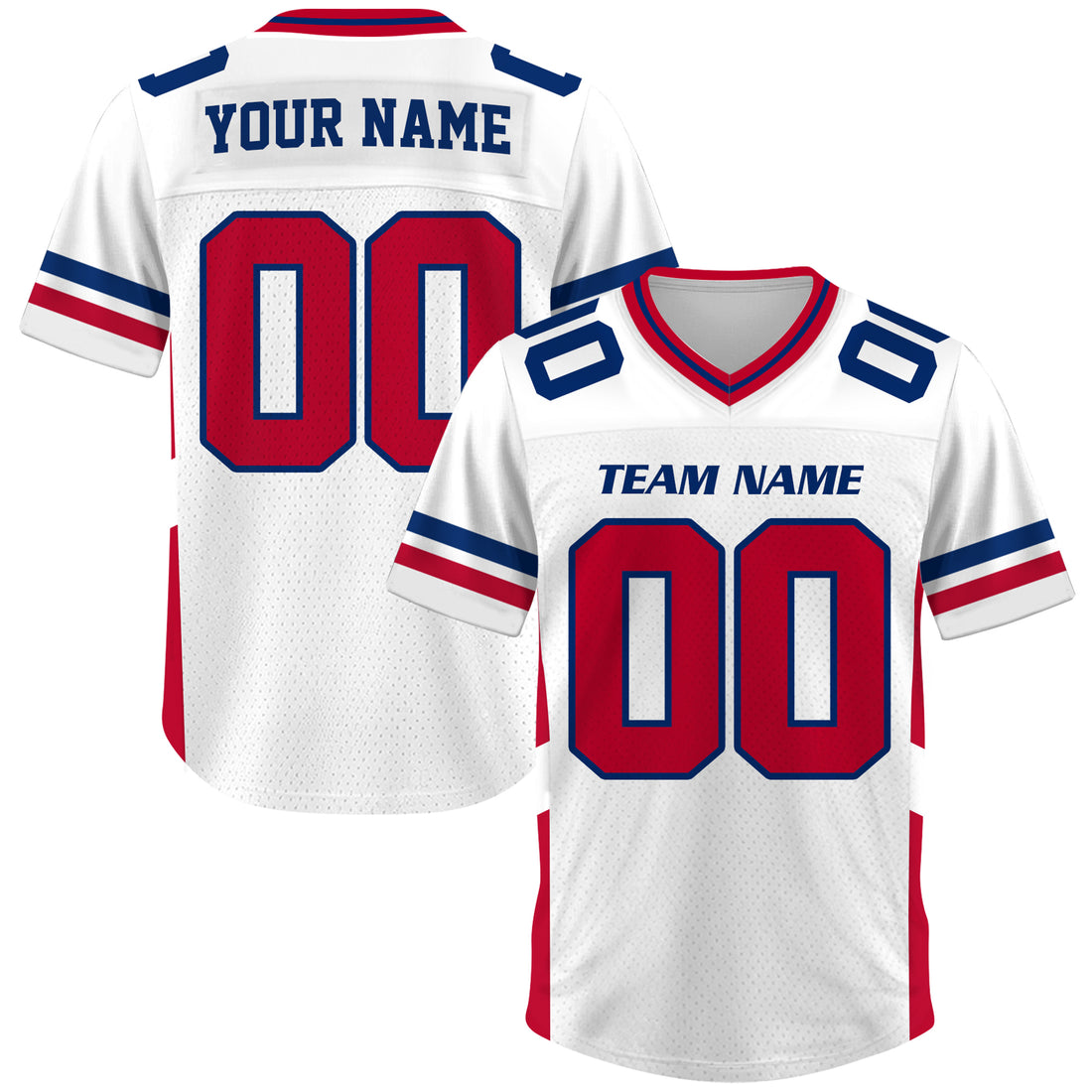 Custom White Red Blue Football Jersey, Game Day Outfit For American Football Fan