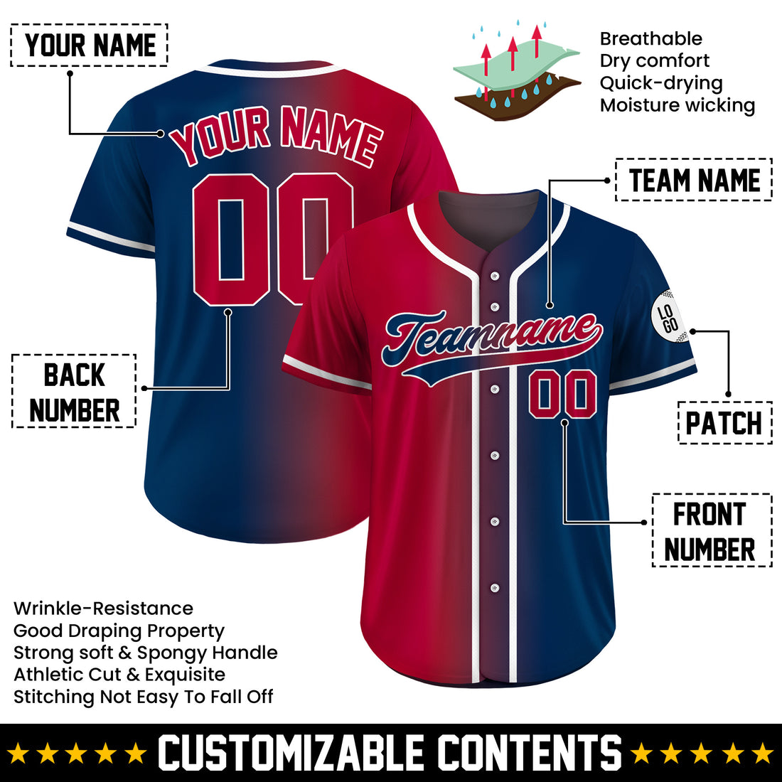 Custom All American Fade Baseball Jersey