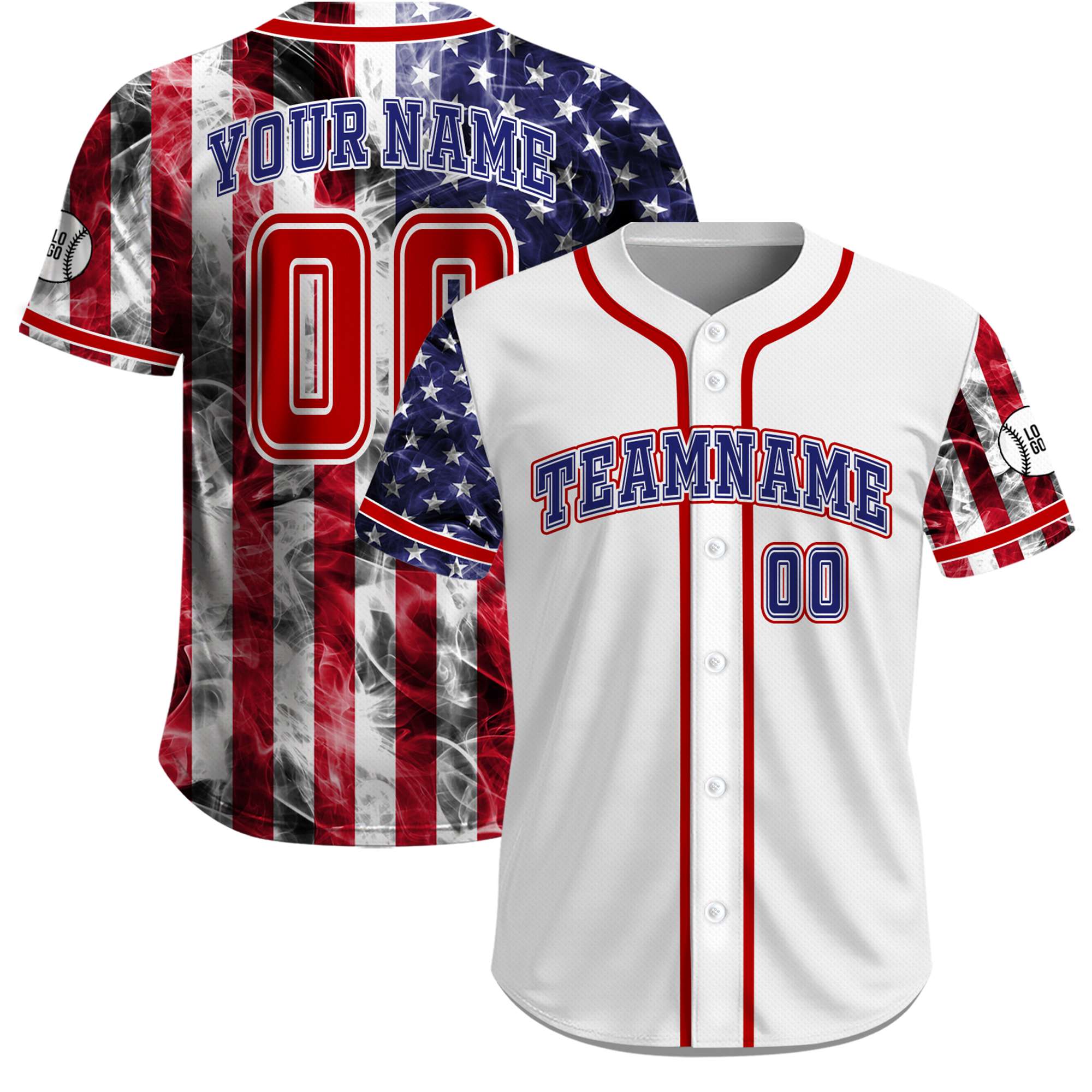 Custom American Glory Full-Flag Independence White Jersey