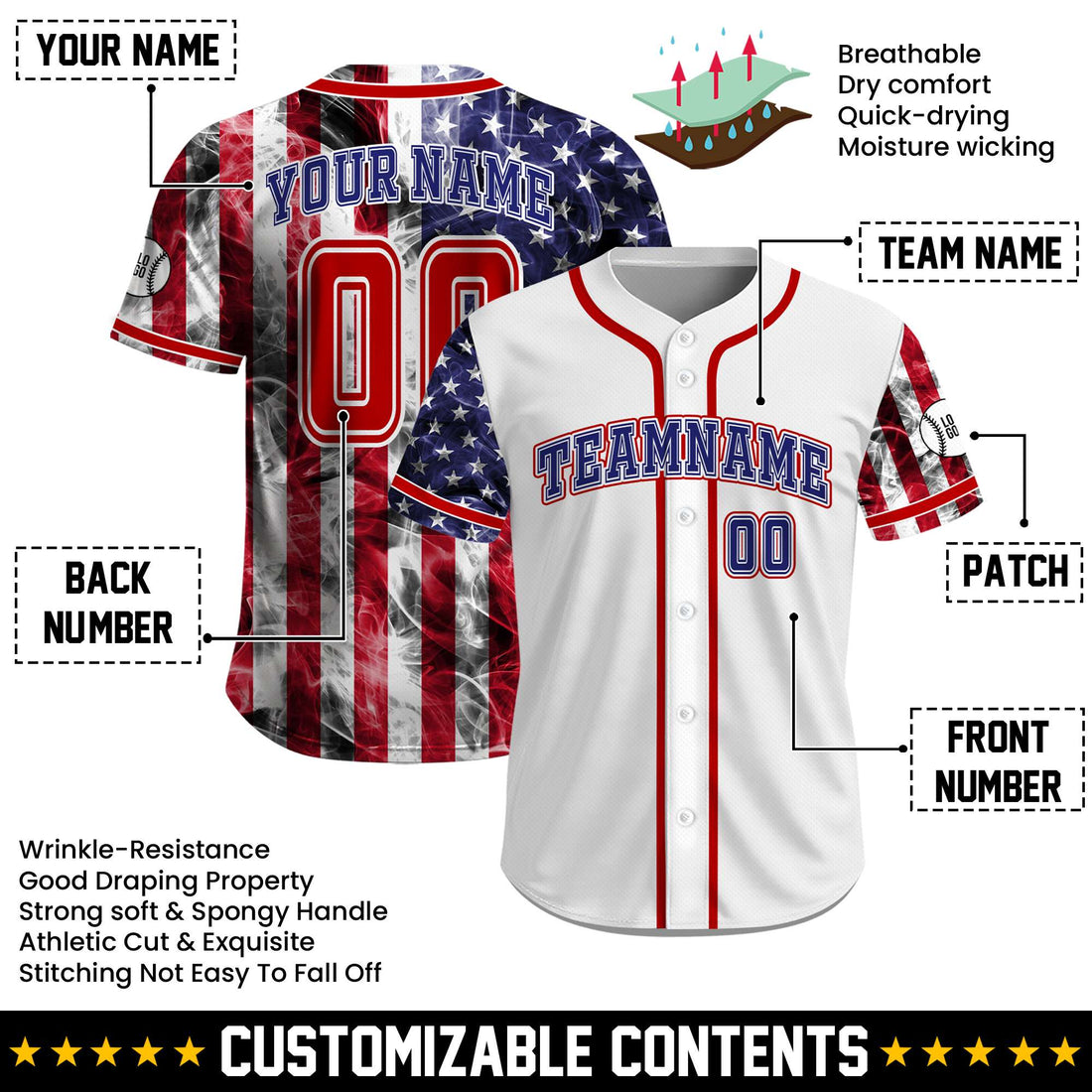 Custom American Glory Full-Flag Independence White Jersey