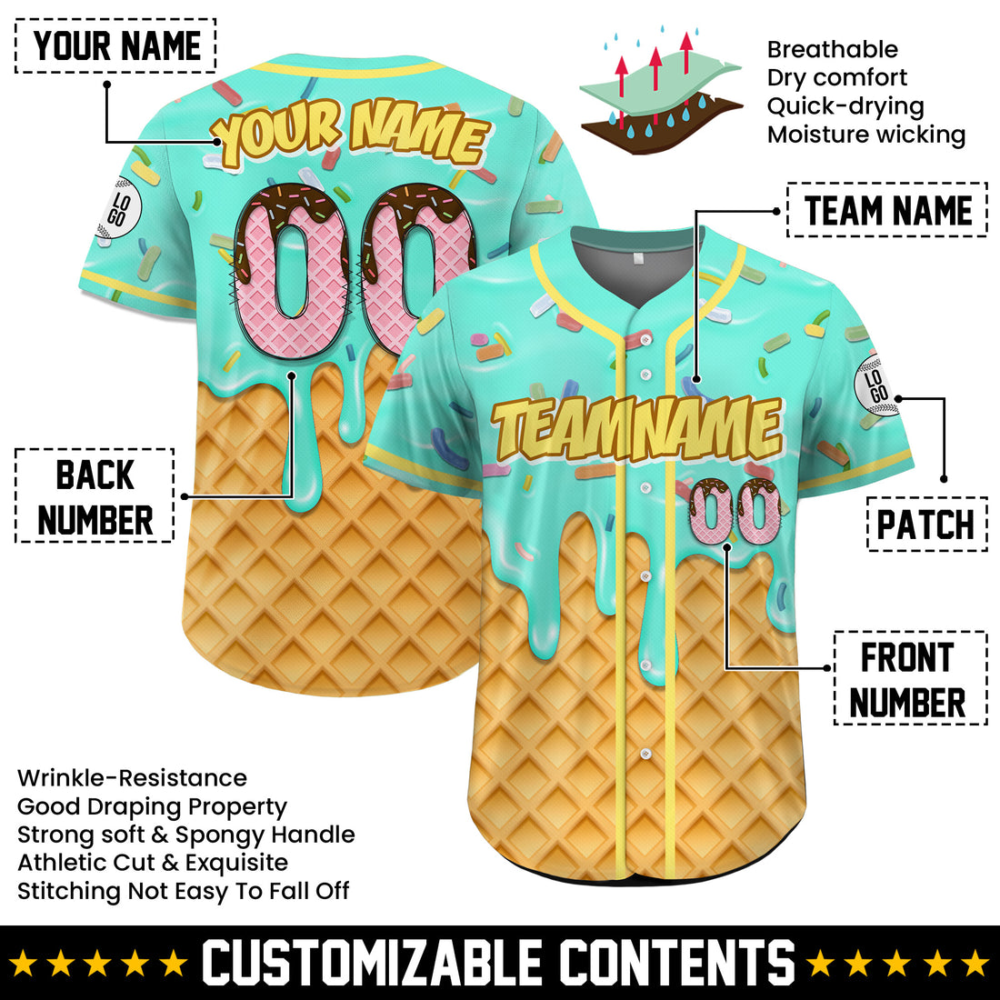 Custom Aqua Chocolate Drip Baseball Jersey
