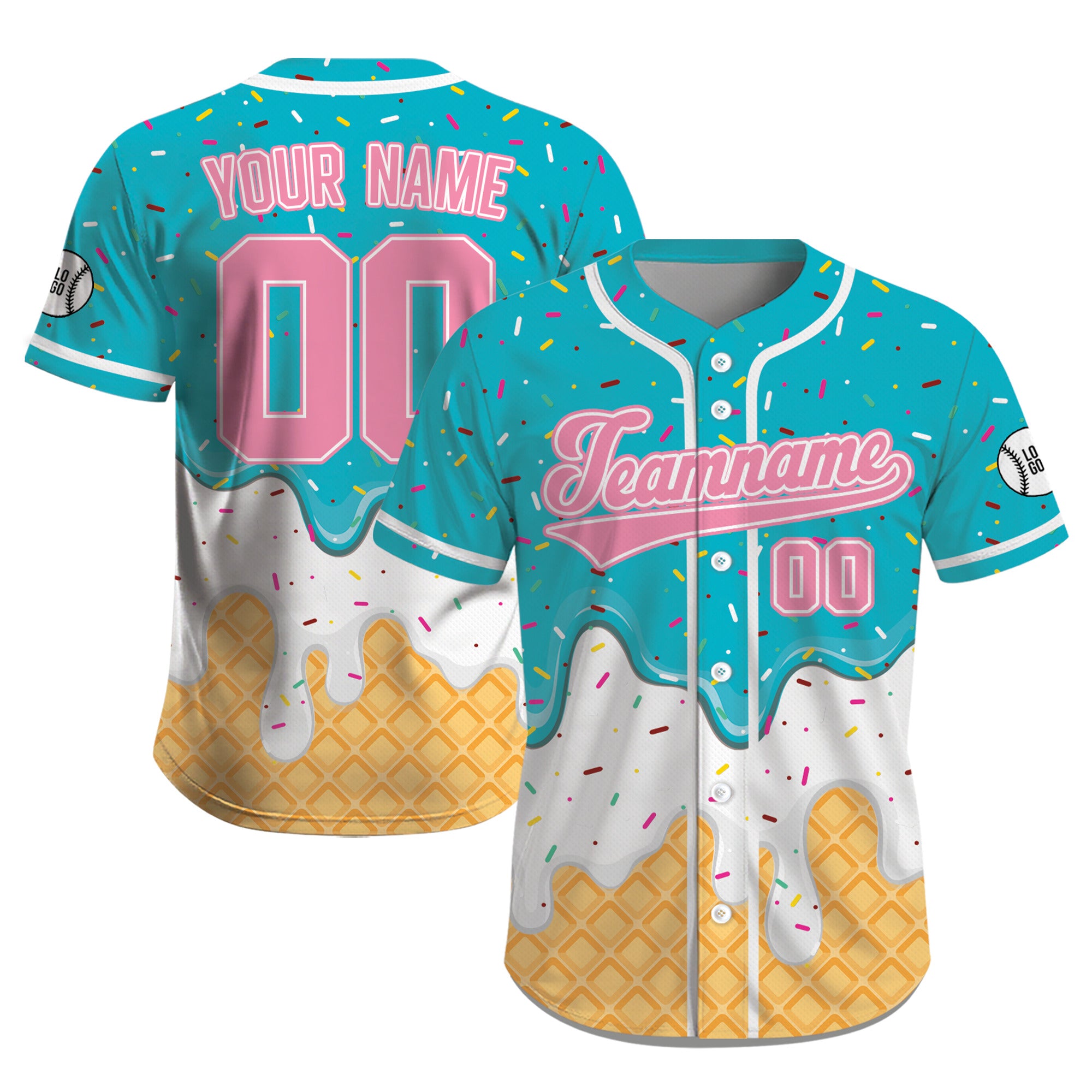 Custom Aqua Pink Ice Cream Drip Baseball Jersey