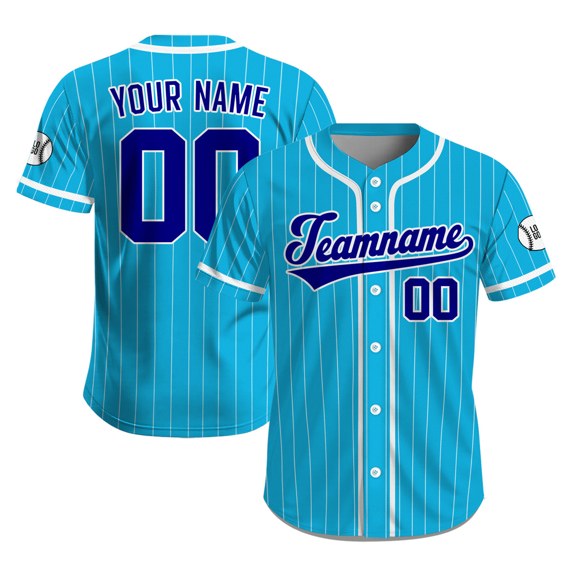 Custom Athletic Baseball Jersey, Blue and White Pinstripe Baseball Shirt for All Ages and Sizes