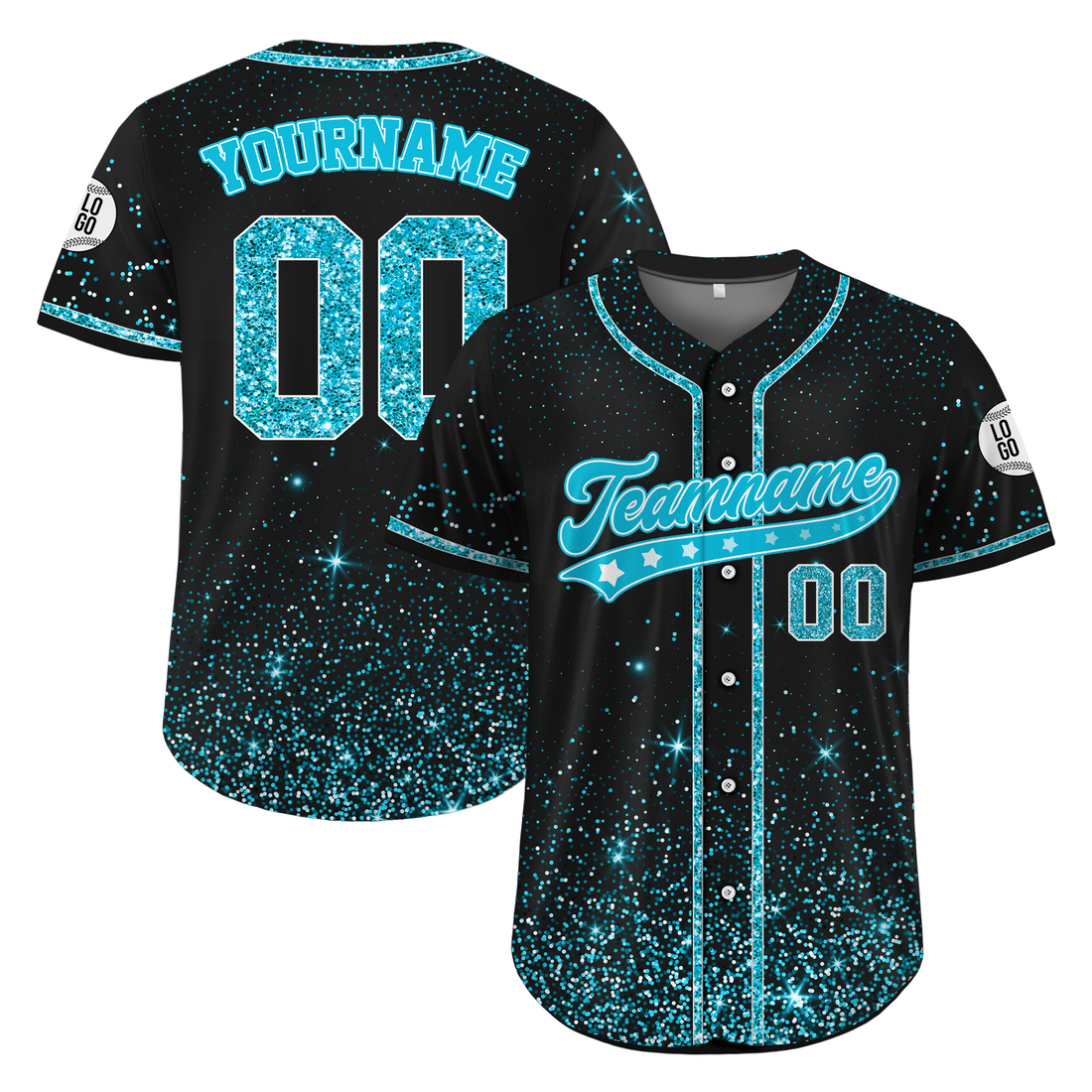 Custom Black Blue Glitter Cheer Baseball Jersey, Custom Team Uniform for Cheerleaders